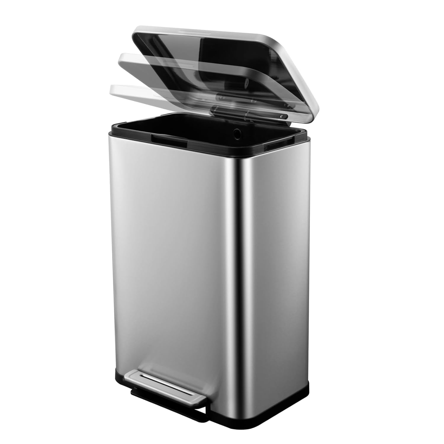 Acekool - Stainless Steel Waste Bin 13 Gallon Tall Kitchen Garbage Canfor Bathroom Bedroom Kitchen