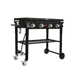 Resenkos - 36" Manual Flat Top Griddle, 60,000 BTU Outdoor Cooking Station with Side Shelves, 4-Burners Restaurant Portable Grill