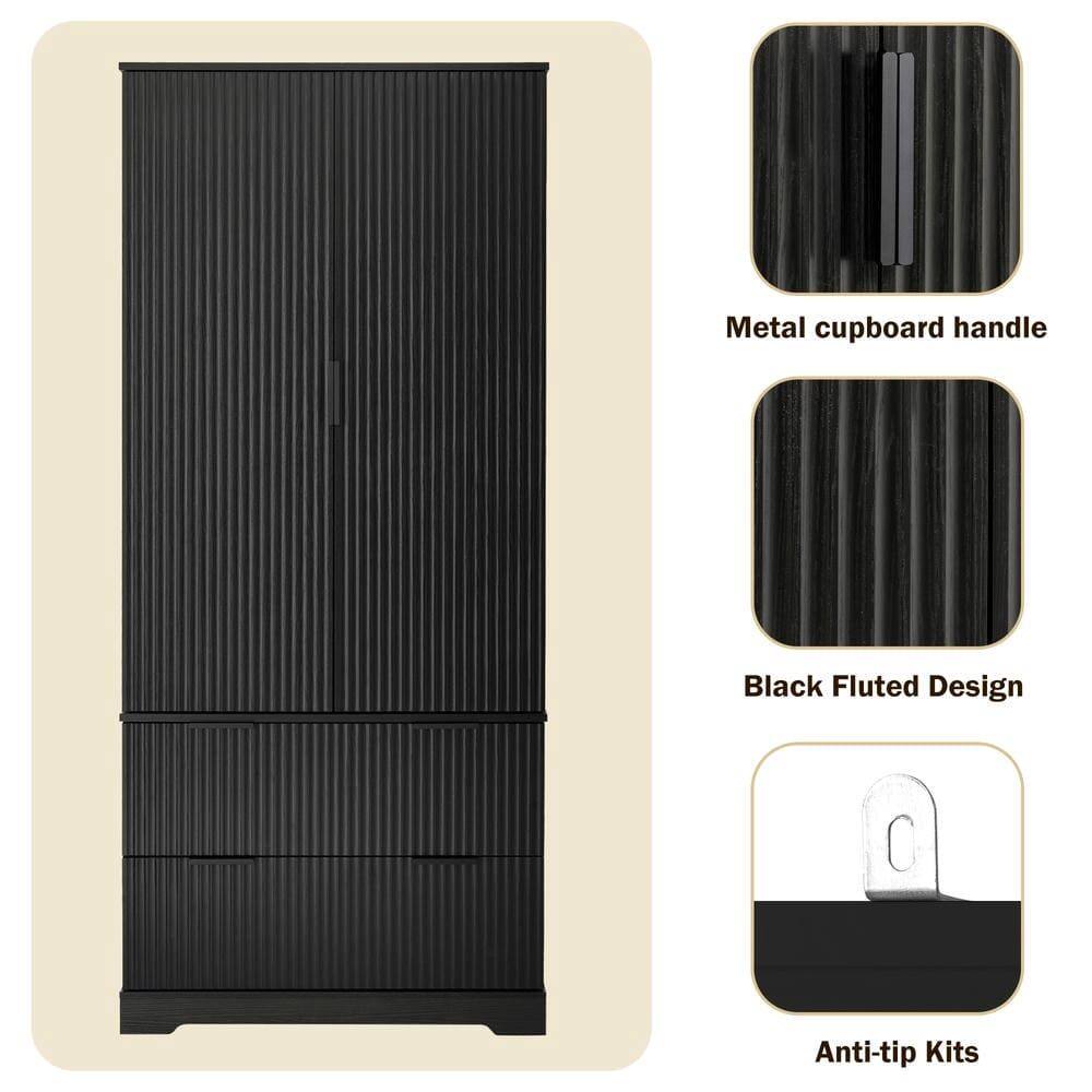 Metal cupboard handle  
Black Fluted Design  
Anti-tip Kits
