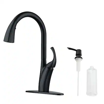 Front. Boyel Living - 3-Spray Patterns 1.8 GPM Touchless Single Handle Pull Down Sprayer Kitchen Faucet with Soap Dispenser in Matte Black - Matte Black.