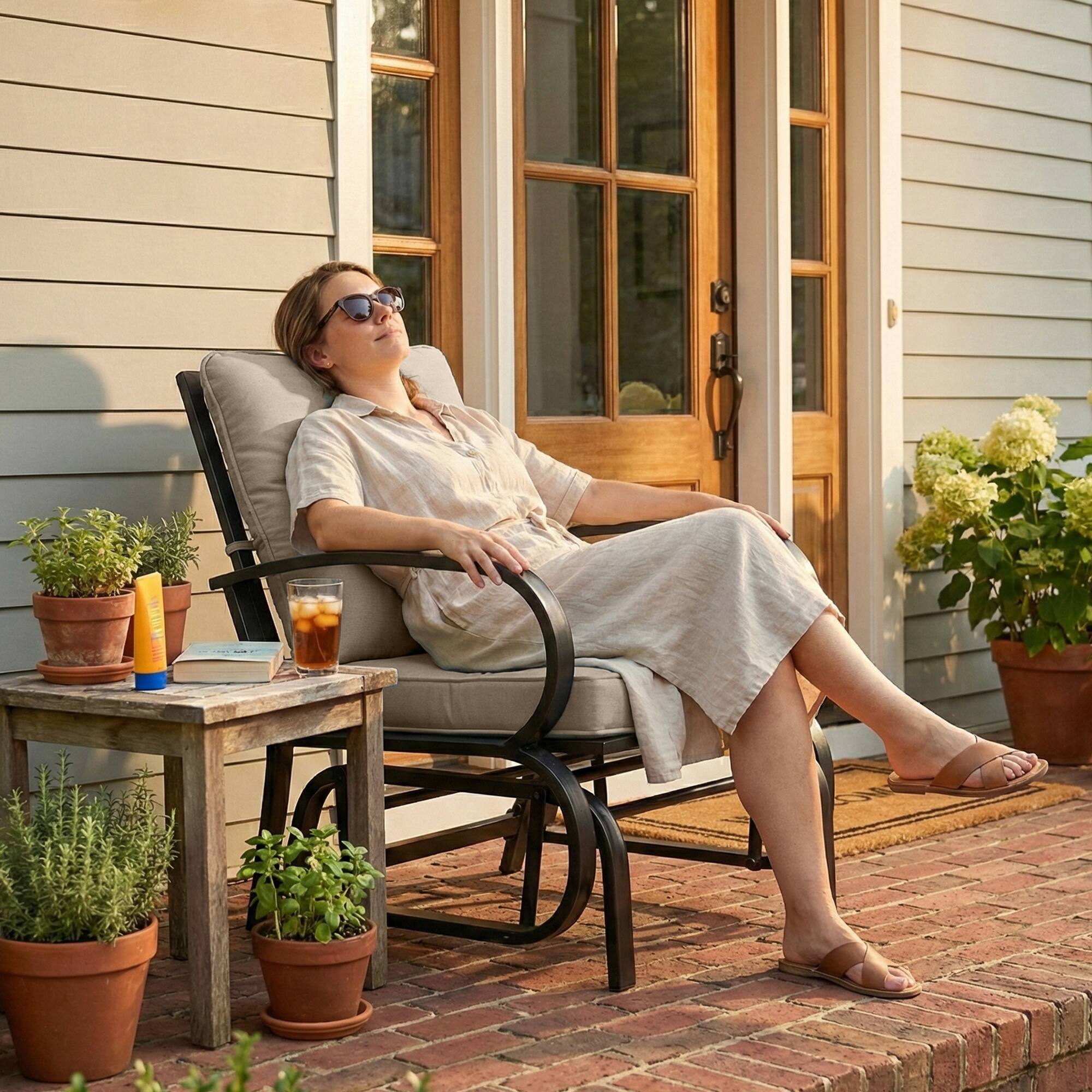 Alt View 8. Outsunny - Glider, Outdoor Glider Chair with Cushions, Steel Frame - Beige.