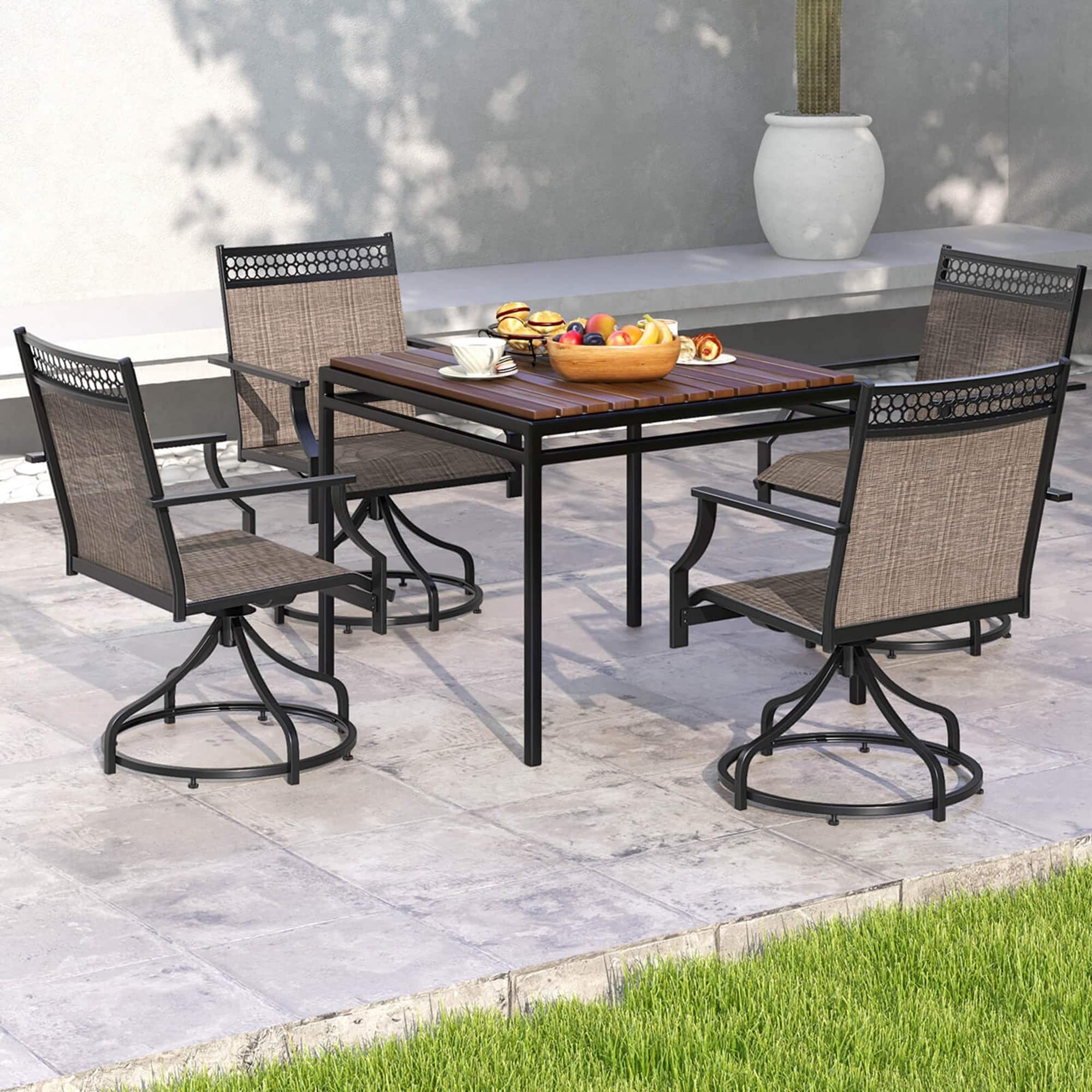 Alt View 4. Costway - Patio Swivel Dining Chairs Set of 4 with Quick-Drying Fabric and Metal Frame - Brown.