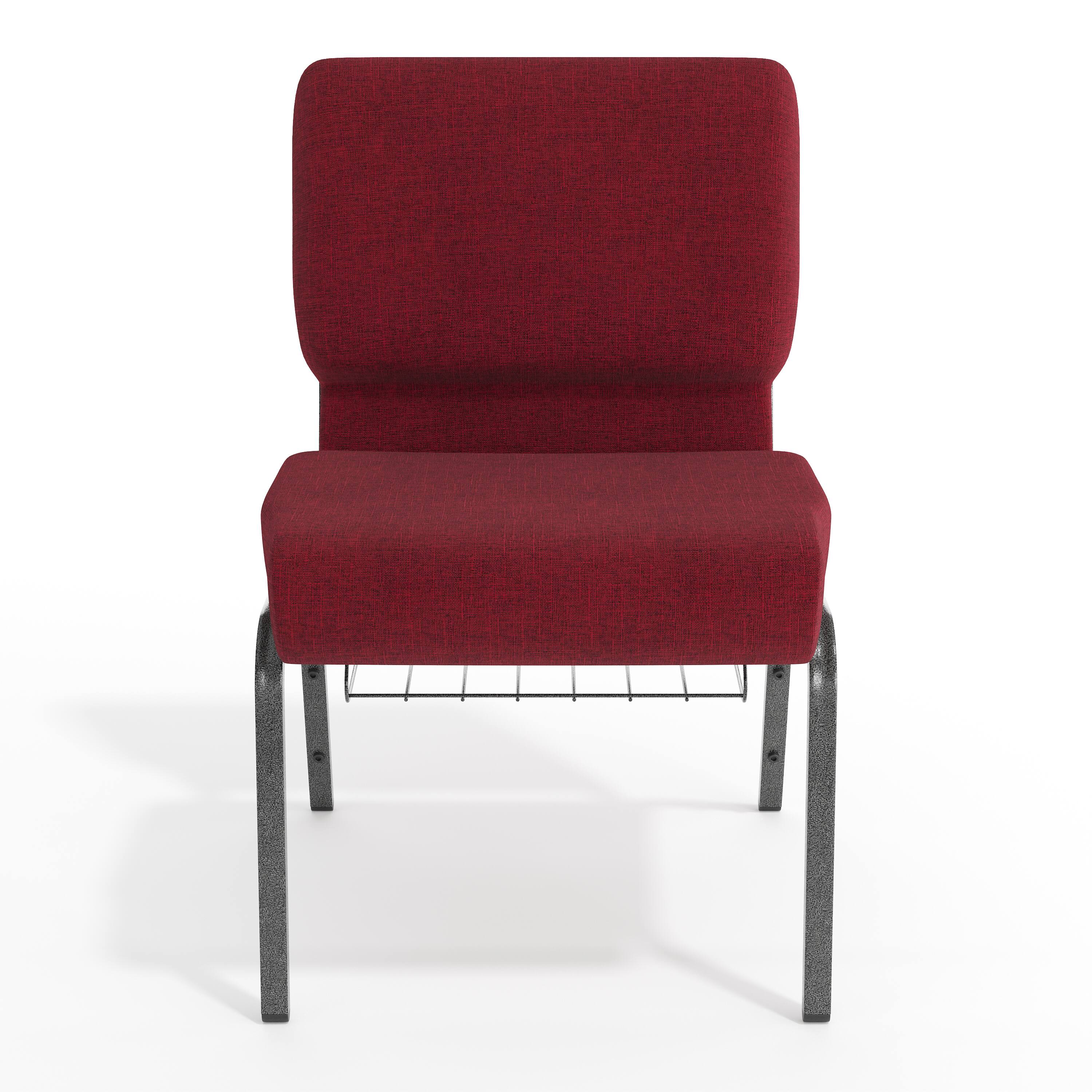 Alt View 9. Emma + Oliver - 21"W Church/Reception Guest Chair with Communion Cup Book Rack - Crimson Fabric/Silver Vein Frame.