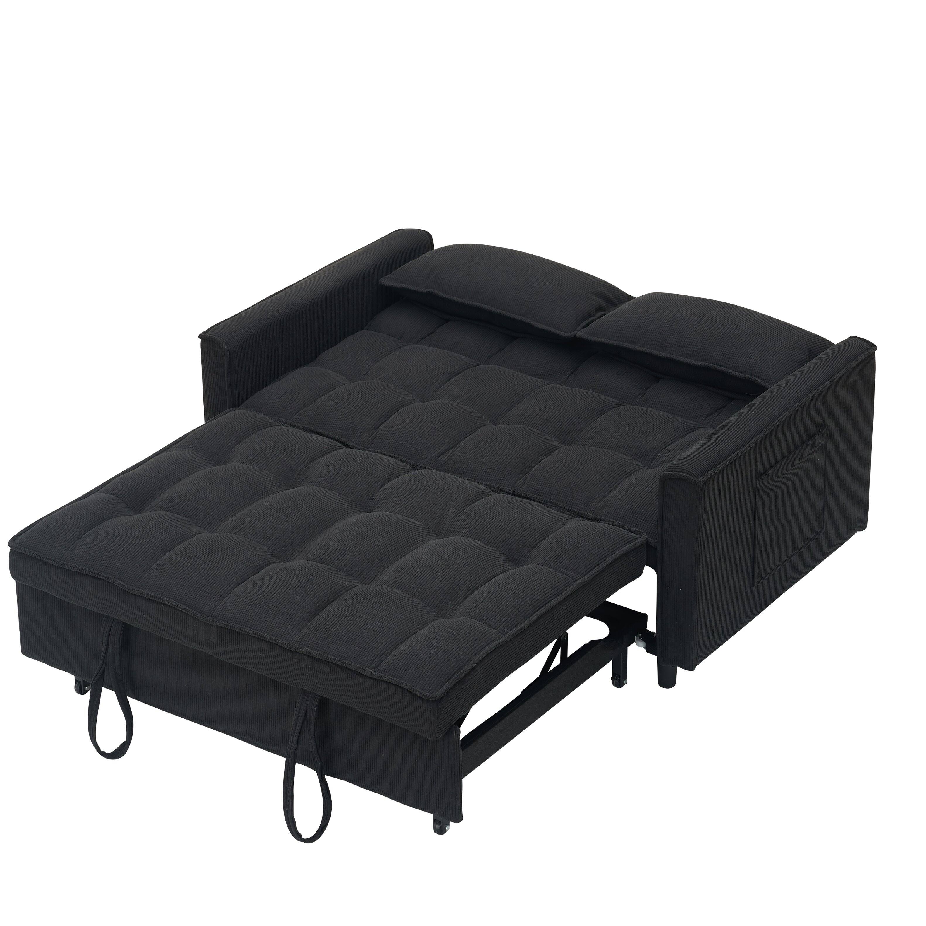 Alt View 2. GOODSILO - Elegant 55-Inch Velvet Sofa Bed with Storage Pockets - Three-in-One Convertible Design - Black.