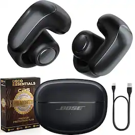 Bundle - Bose - Ultra Open Earbuds Bluetooth Open-Ear Clip-On Headphones + 26-Month Extended Warranty Protection - Black