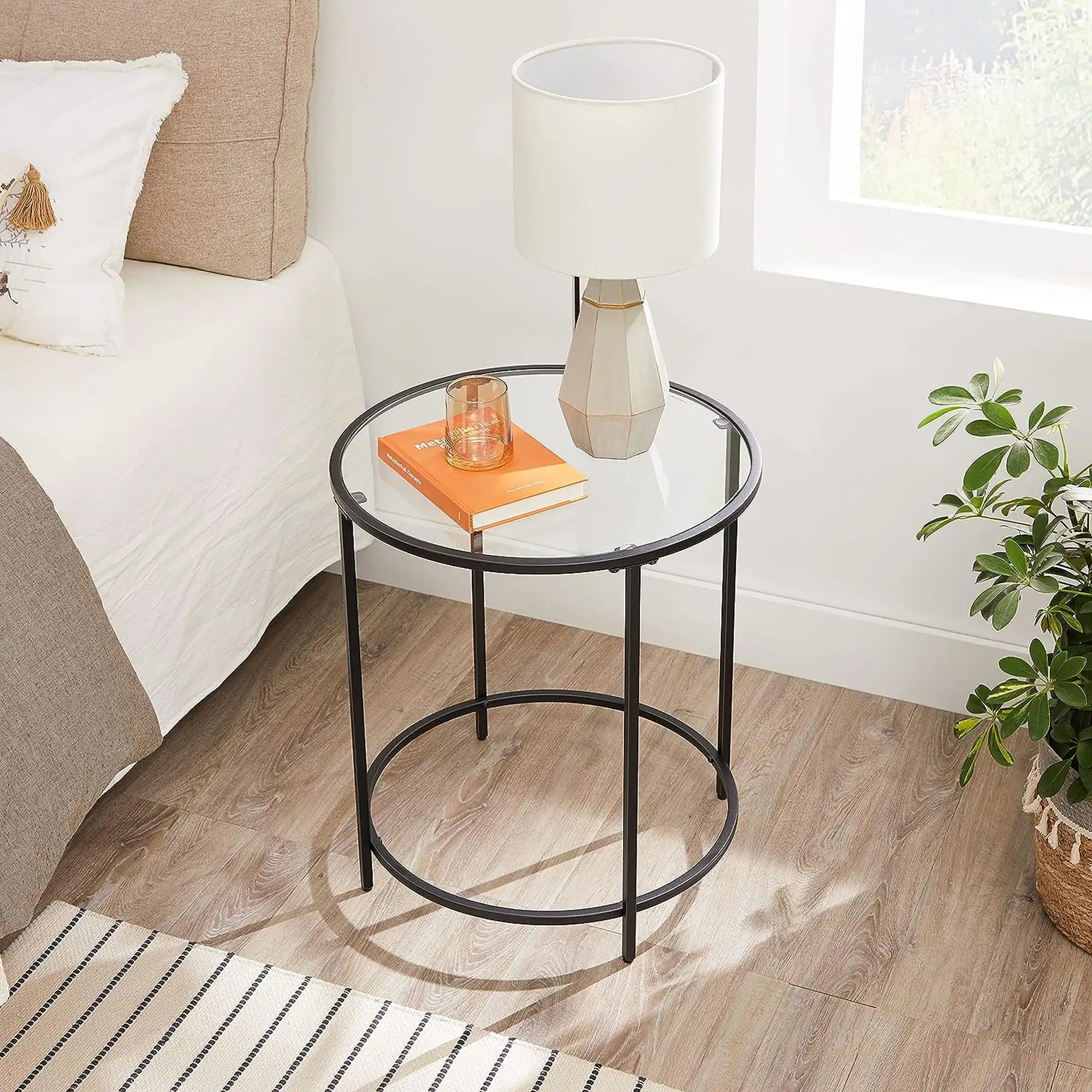 Alt View 3. Songmics Home - Round Side Tables, Set of 2, Glass End Tables with Metal Frame, Black Coffee Tables with Modern Style, for Living Room - Black.