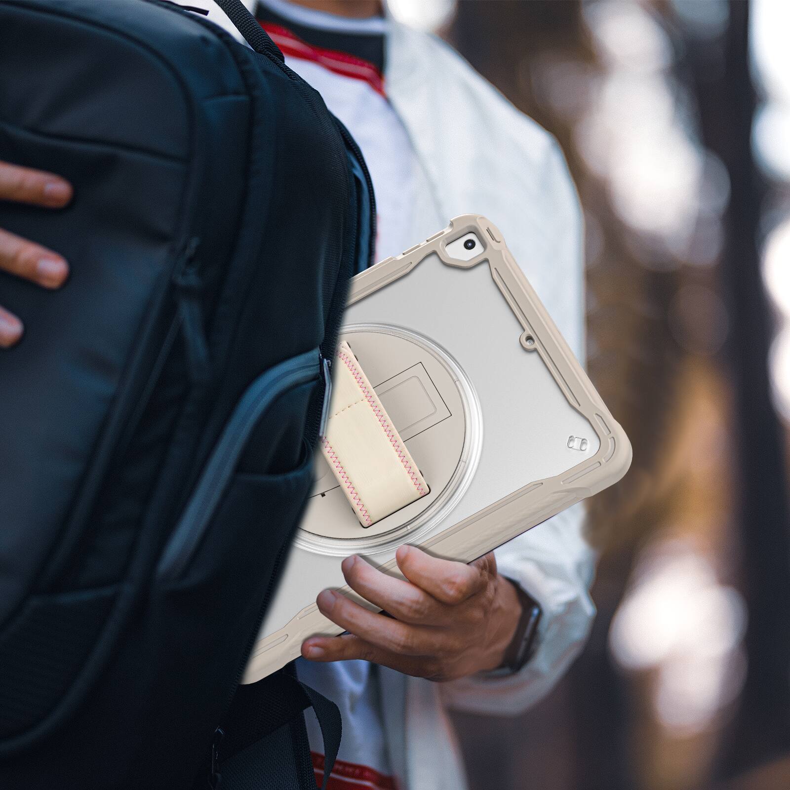 Alt View 1. Dteck - Rugged Case for Apple iPad (6th Generation) 9.7" 2018 Built-in Screen Protector, Shockproof Kickstand Cover with Strap - Khaki.