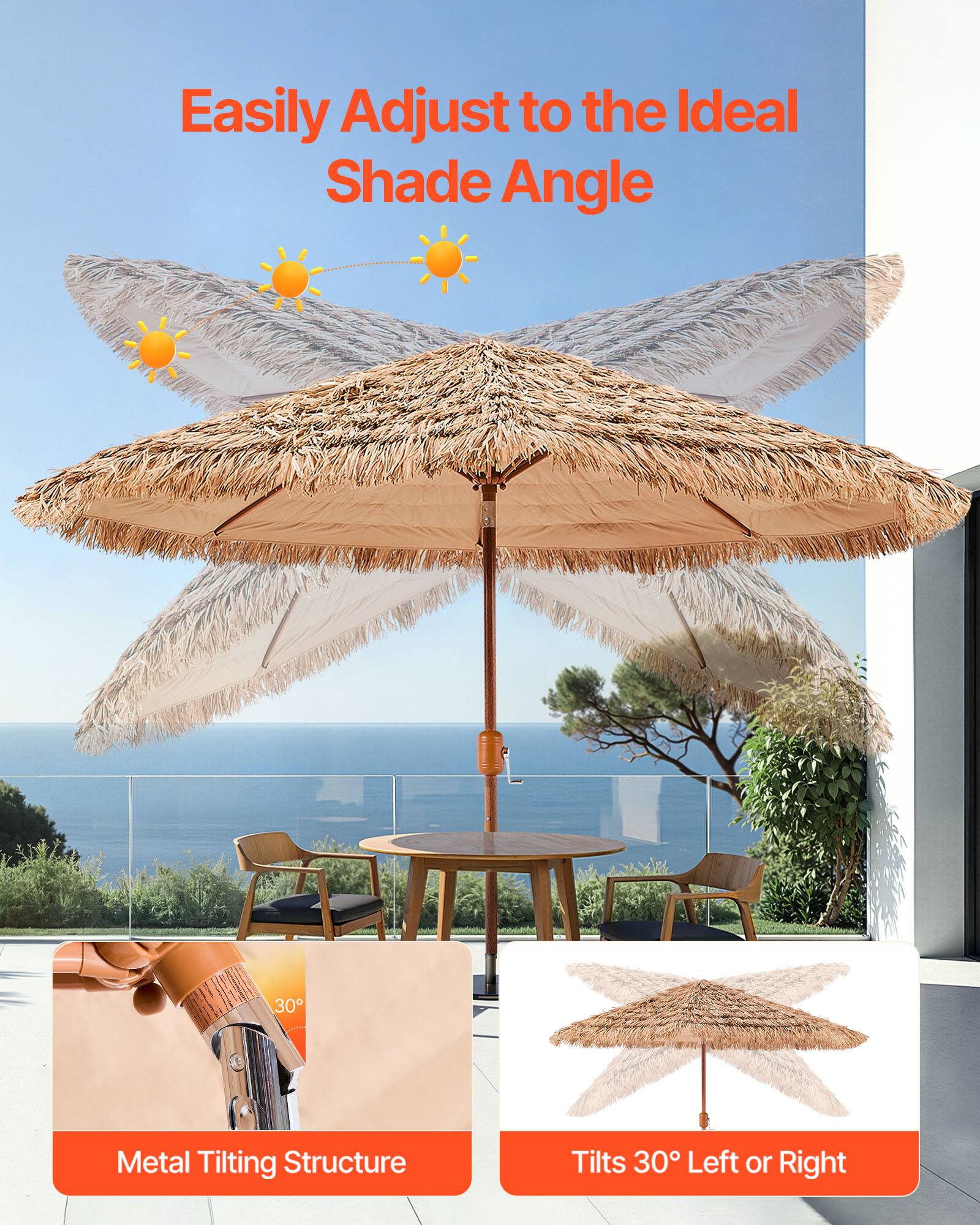 Easily Adjust to the Ideal Shade Angle

Metal Tilting Structure

Tilts 30° Left or Right