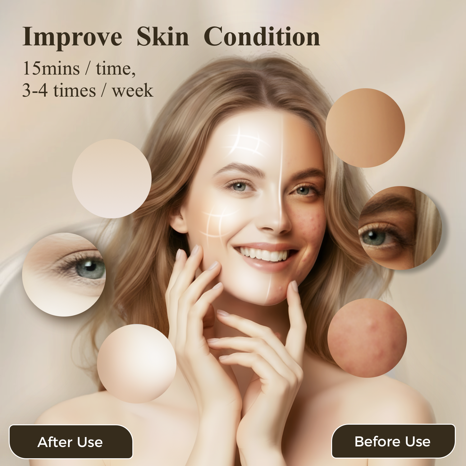Improve Skin Condition

15mins / time,  
3-4 times / week

After Use  
Before Use