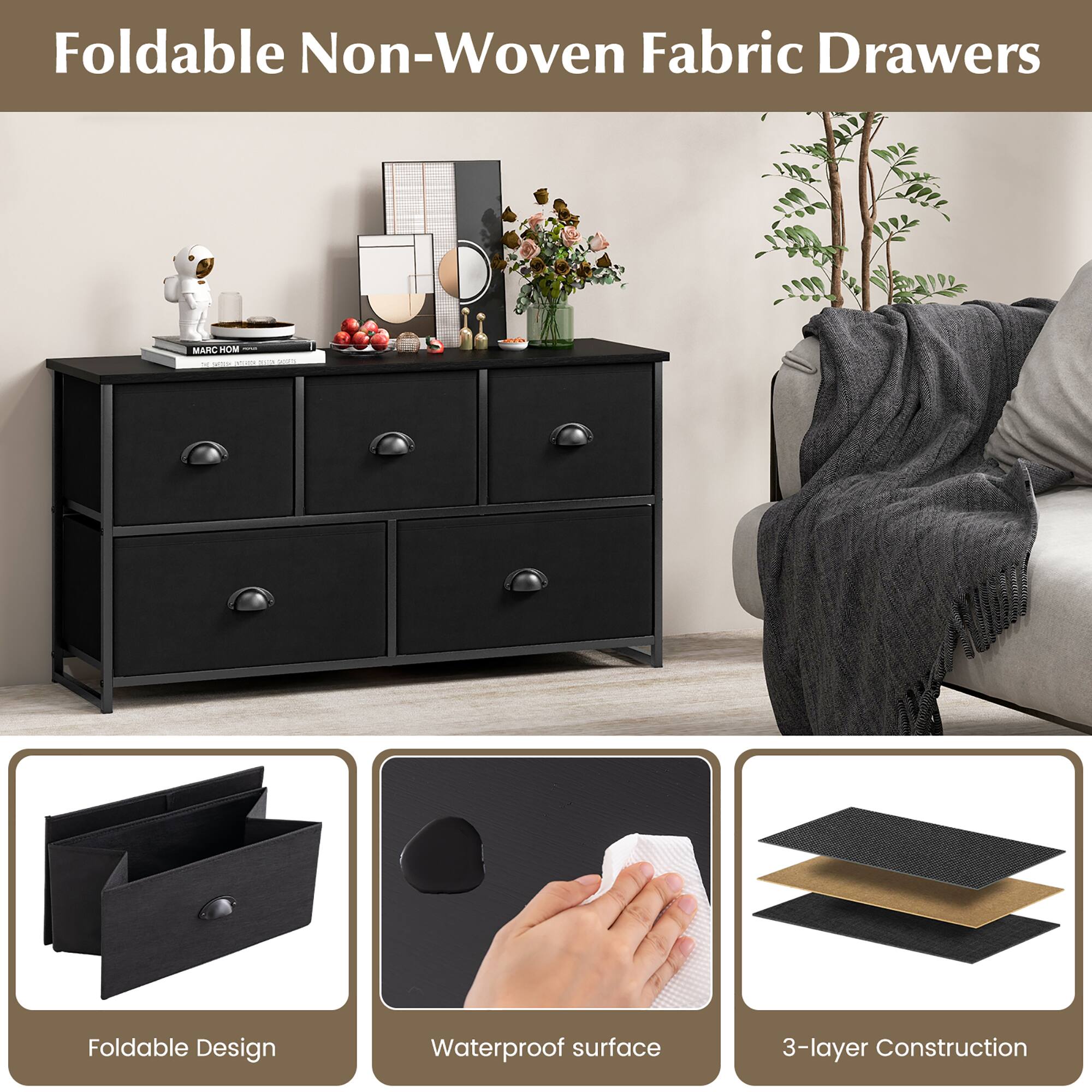 Foldable Non-Woven Fabric Drawers

- Foldable Design
- Waterproof surface
- 3-layer Construction