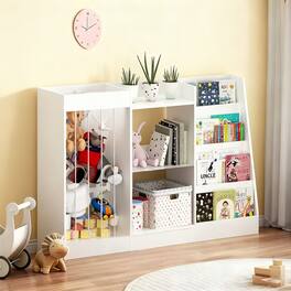 MERAVOM - 3-in-1 Kids Bookshelf and Toy Storage, 4-Tier Book Shelf for Kids Rooms, Sling Baby Bookcase with Stuffed Animal Storage - White