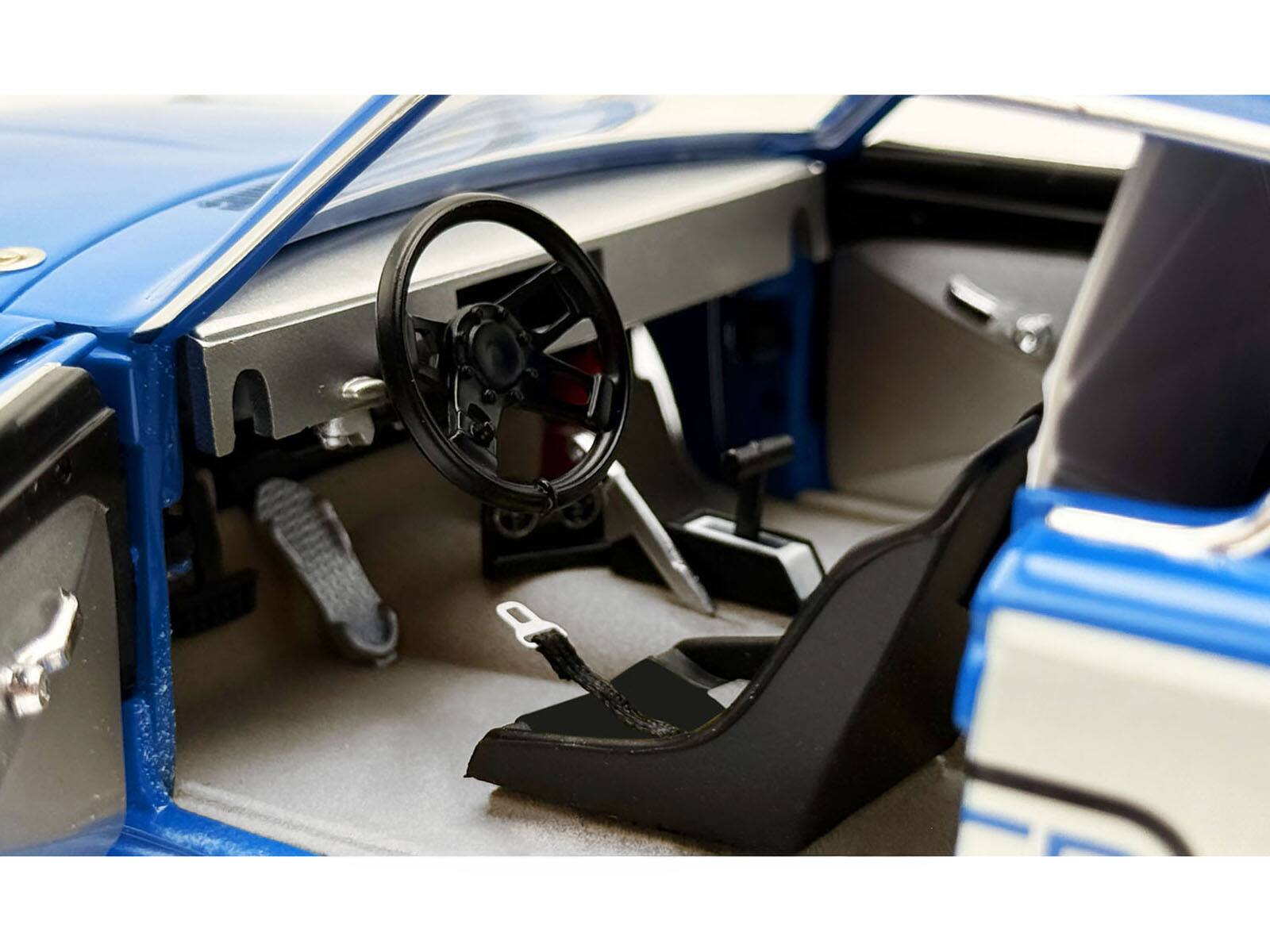 Alt View 2. ACME - 1966 Plymouth Barracuda "Hemi Hustler" Blue with White Stripes Limited Edition 1/18 Diecast Model Car by ACME.