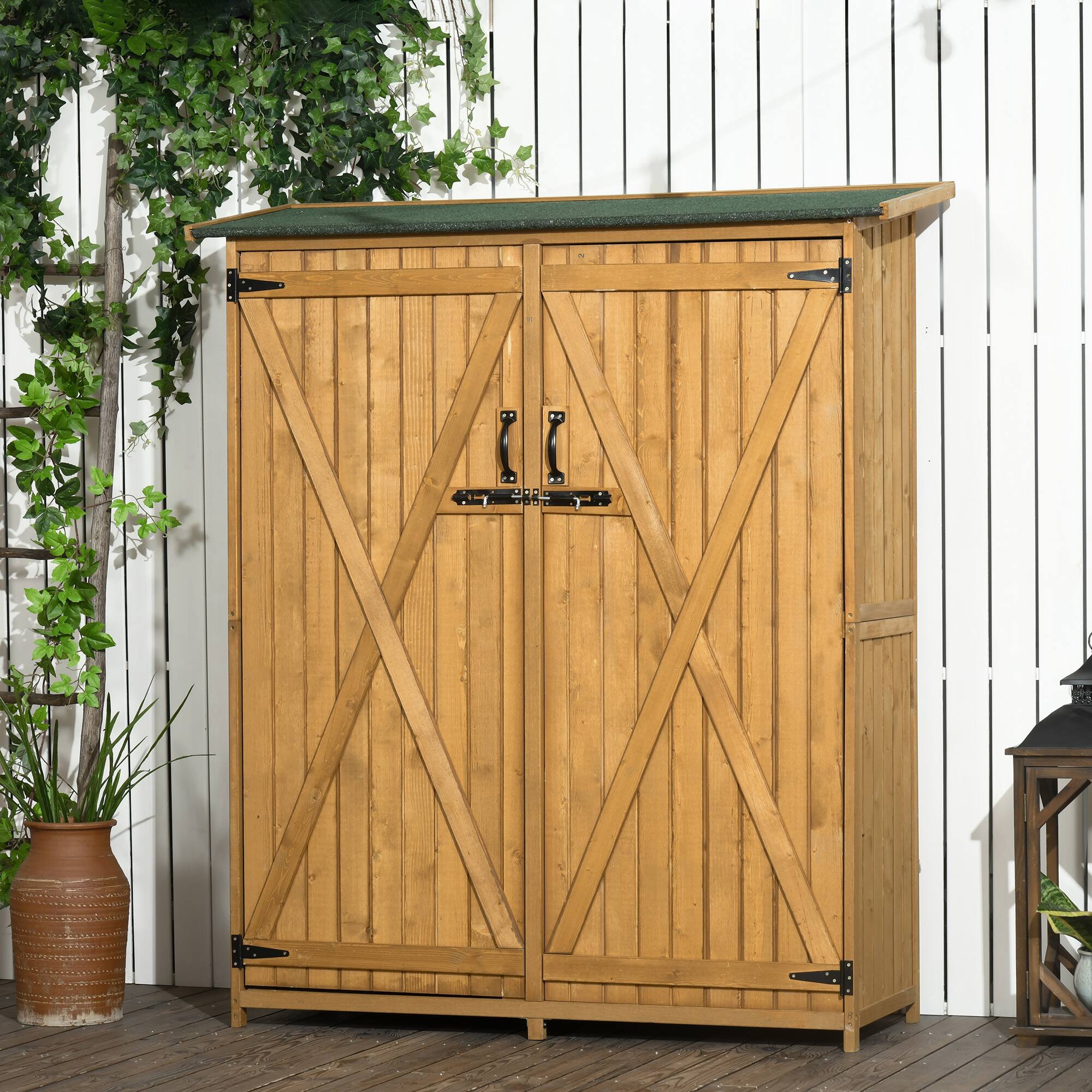 Alt View 1. Outsunny - Outdoor Storage Cabinet Wooden Garden Shed Utility Tool Organizer with Waterproof Asphalt Rood, Lockable Doors.