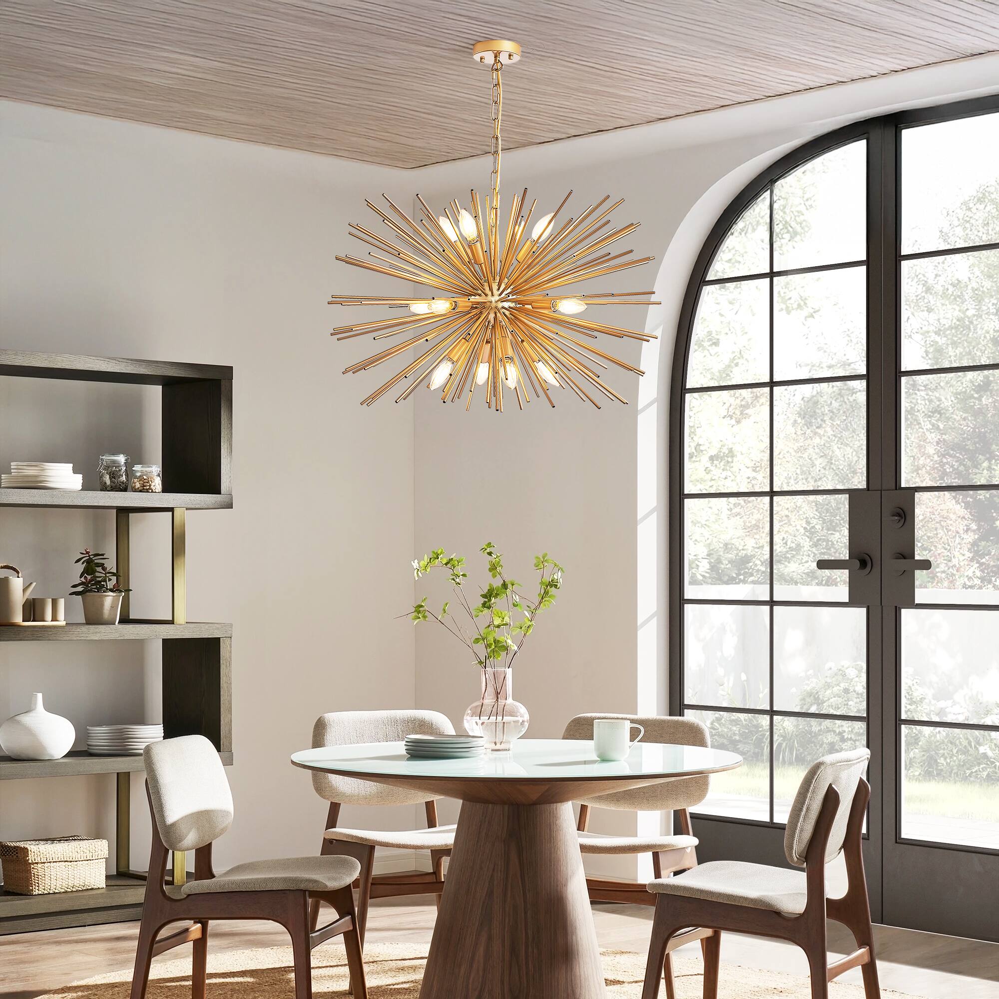 Angle. APRILSOUL - 29 Inch Mid-Century Modern 12-Light Starburst Chandelier Gold Sputnik Pendant Light Fixture Bulb Not Included.