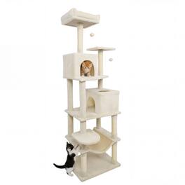 Costway - 70" Cat Tree for Indoor Cats with Padded Top Perch, Dual Condos, Hammock, Platforms - Beige