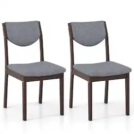 Costway - Wooden Dining Chair Set of 2 with Padded Seat & Back, Rubber Wood Legs for Home - Oak + Grey