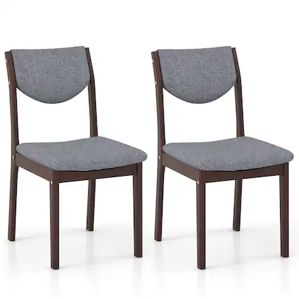 Front. Costway - Wooden Dining Chair Set of 2 with Padded Seat & Back, Rubber Wood Legs for Home - Oak + Grey.
