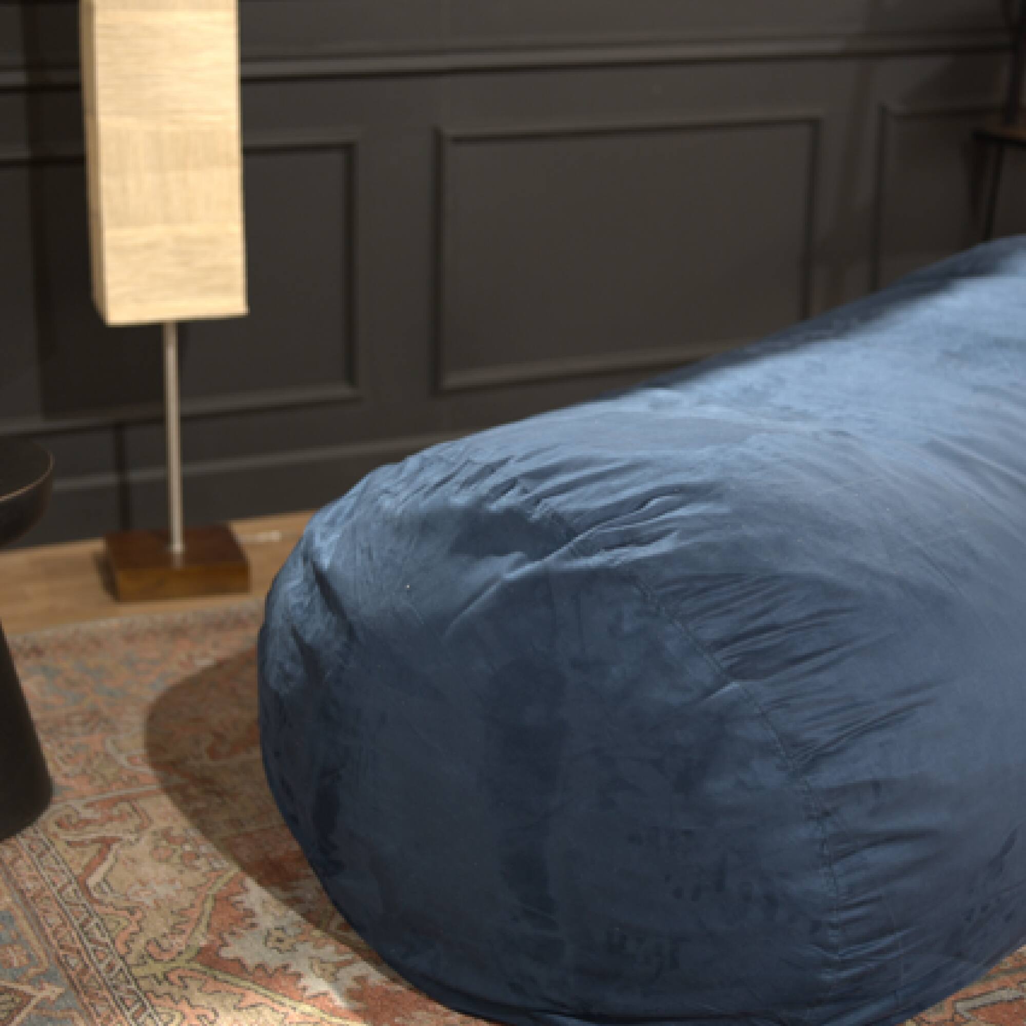 Back. GOODSILO - Traditional 8 Foot Suede Cylindrical Bean Bag Chair for Living Room and Bedroom Comfort - Blue Solid.