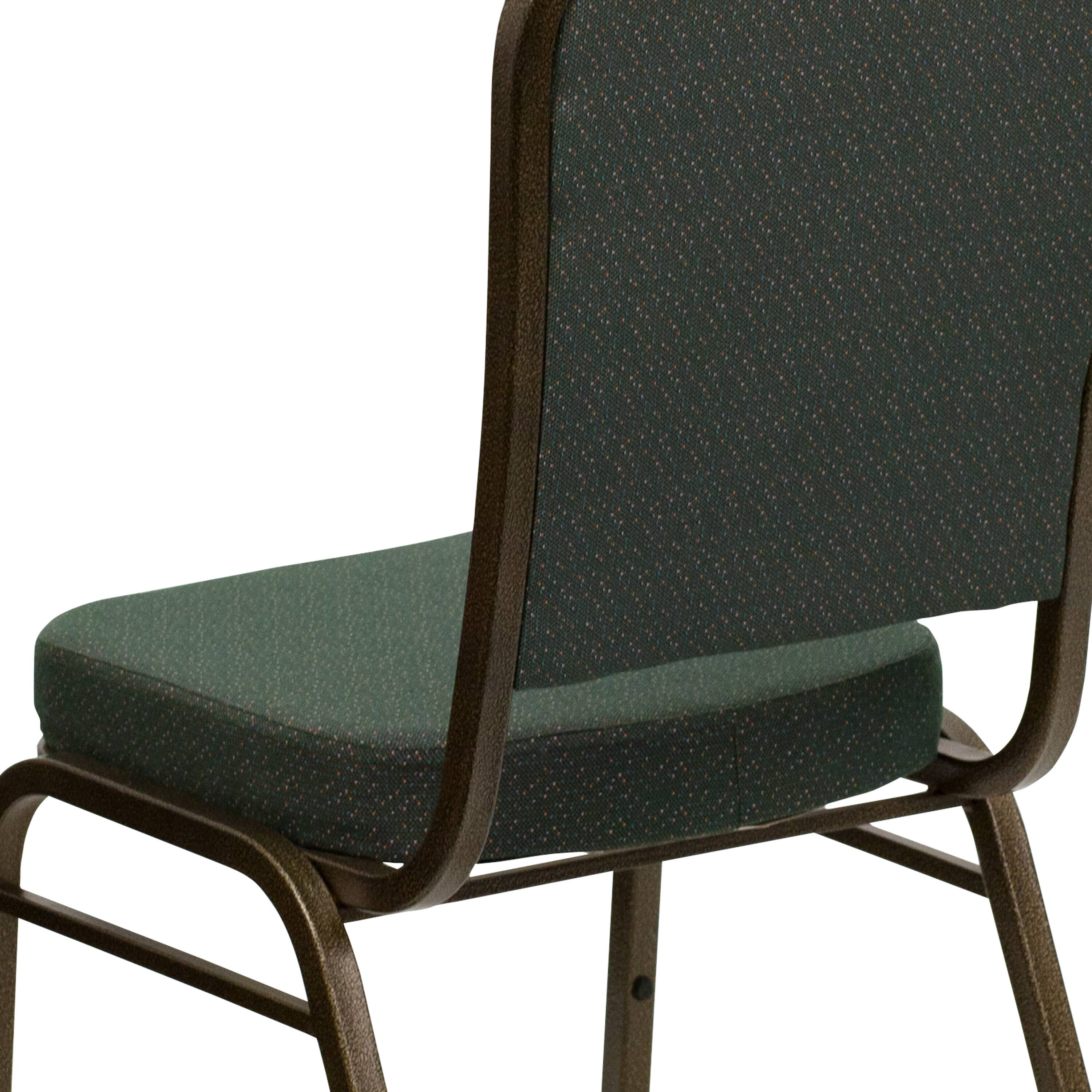 Alt View 10. Emma + Oliver - Crown Back Stacking Banquet Dining Chair - Green Patterned Fabric/Gold Vein Frame.