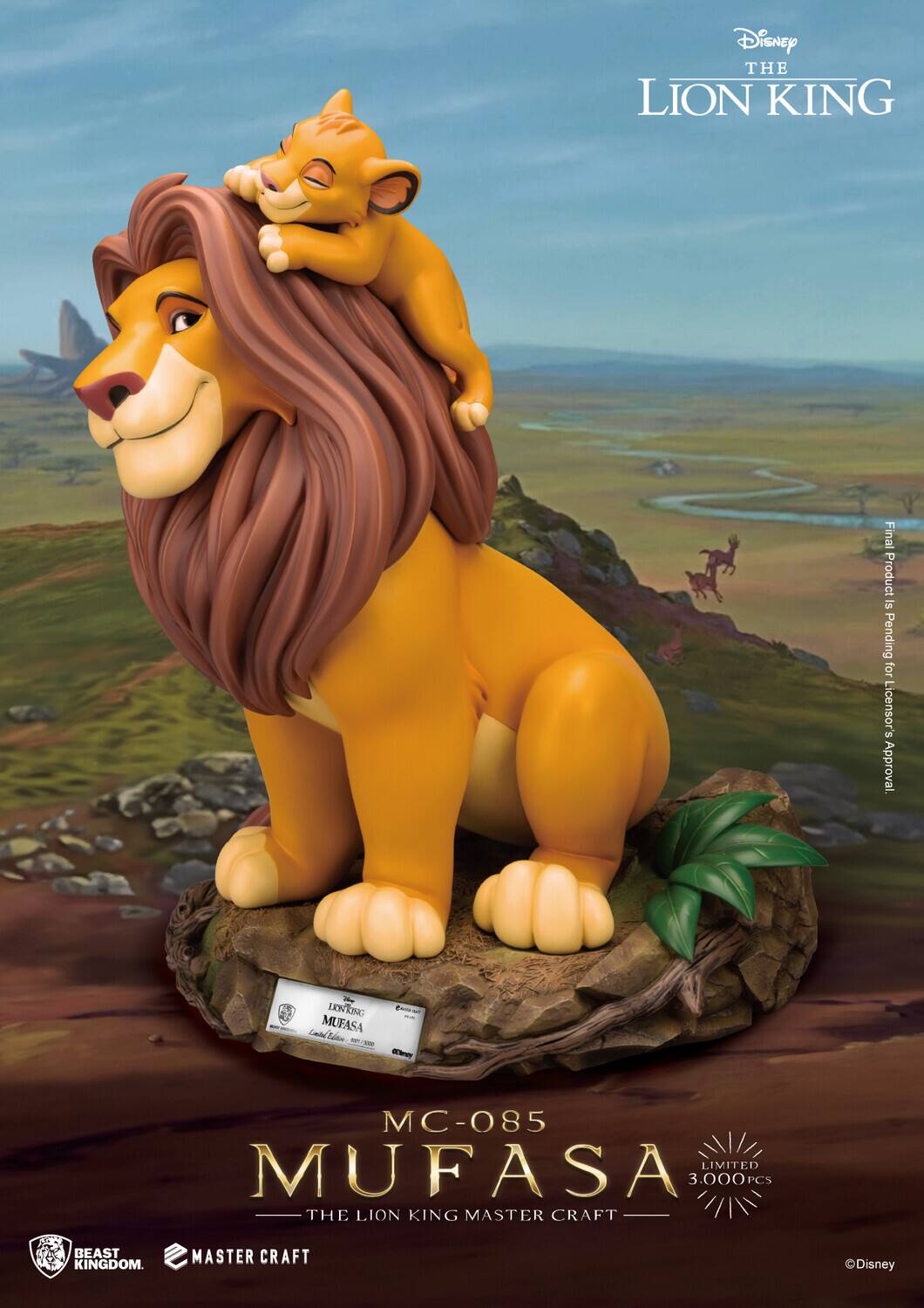 Disney THE LION KING  
Final Product Pending for Licensor's Approval  

MC-085  
MUFASA  
LIMITED 3,000 PCS  
THE LION KING MASTER CRAFT  
BEAST KINGDOM  
MASTER CRAFT  

©Disney
