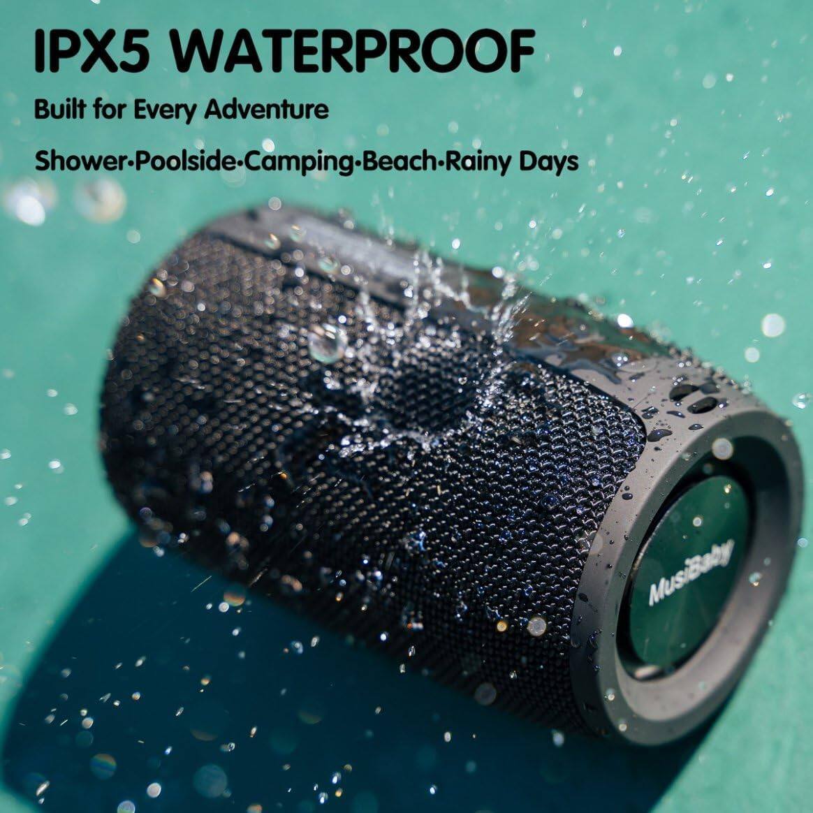 IPX5 WATERPROOF  
Built for Every Adventure  
Shower-Poolside-Camping-Beach-Rainy Days  

MusiBaby