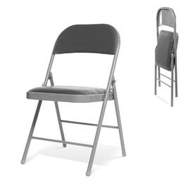 Essen Blissed - 2 Pack Folding Chairs with Padded Seats for Events Home Office, Pu Leather Folding Chair Grey - Gray