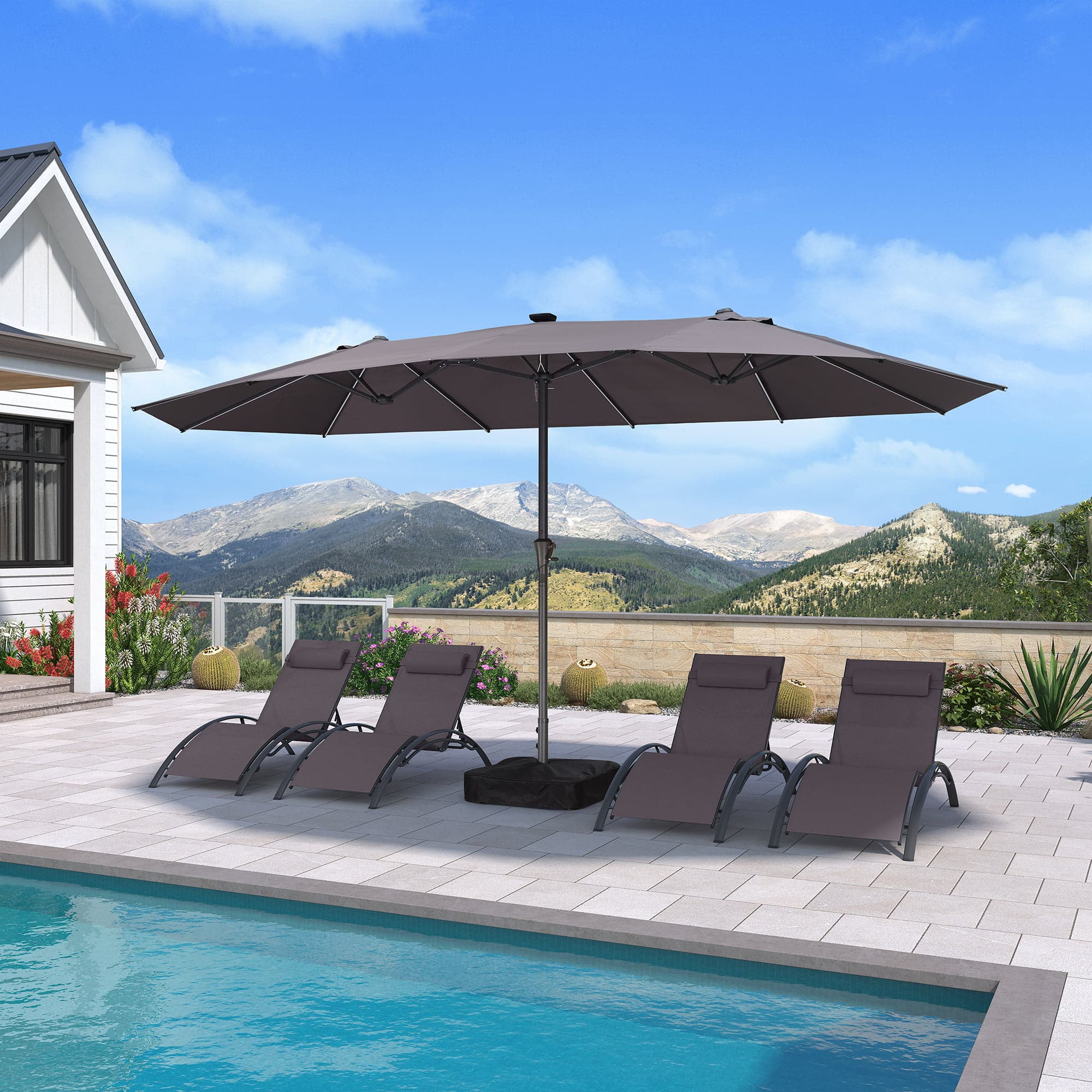 Alt View 8. PURPLE LEAF - 14 ft. Patio Market Umbrella with Solar LED and Base Double-Sided Outdoor Table Sun Umbrellas for Pool Deck Backyard - Gray.