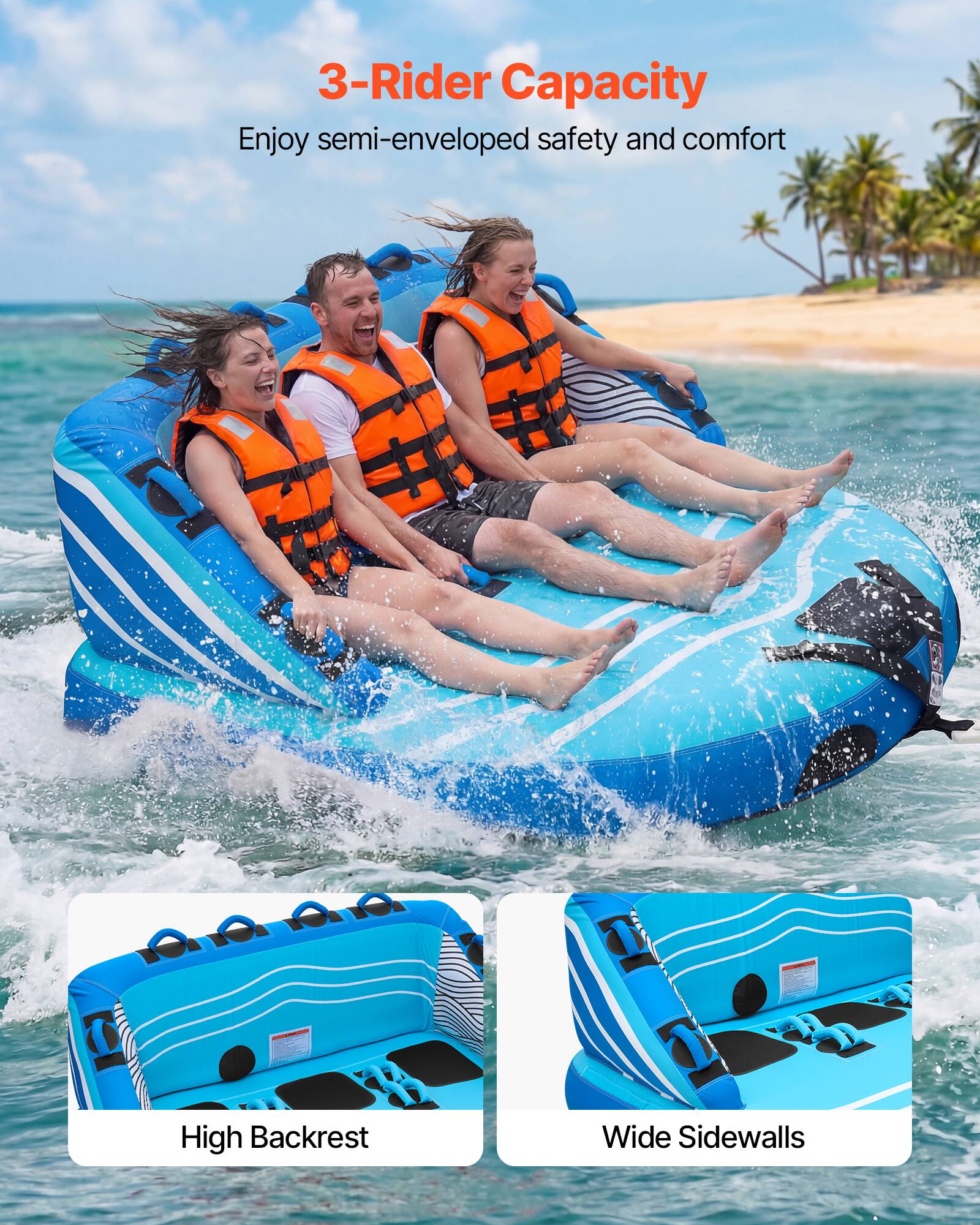 3-Rider Capacity  
Enjoy semi-enveloped safety and comfort  

High Backrest  
Wide Sidewalls