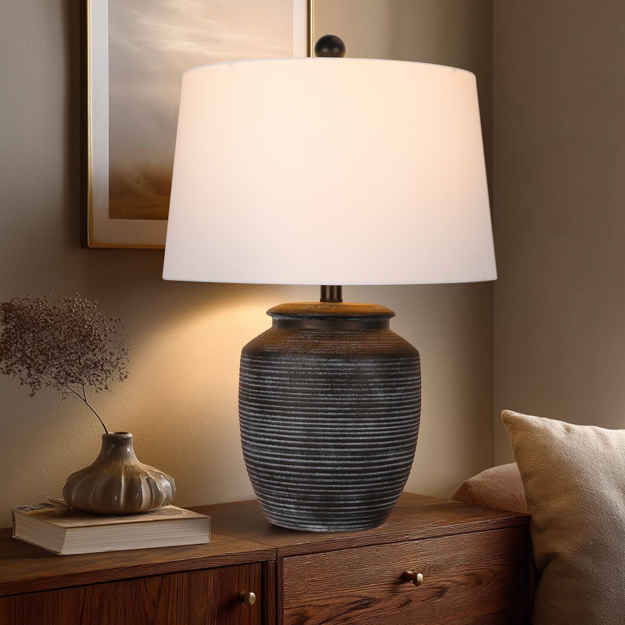 Alt View 4. partphoner - Rustic Black Ceramic Pot Table Lamp - Black.