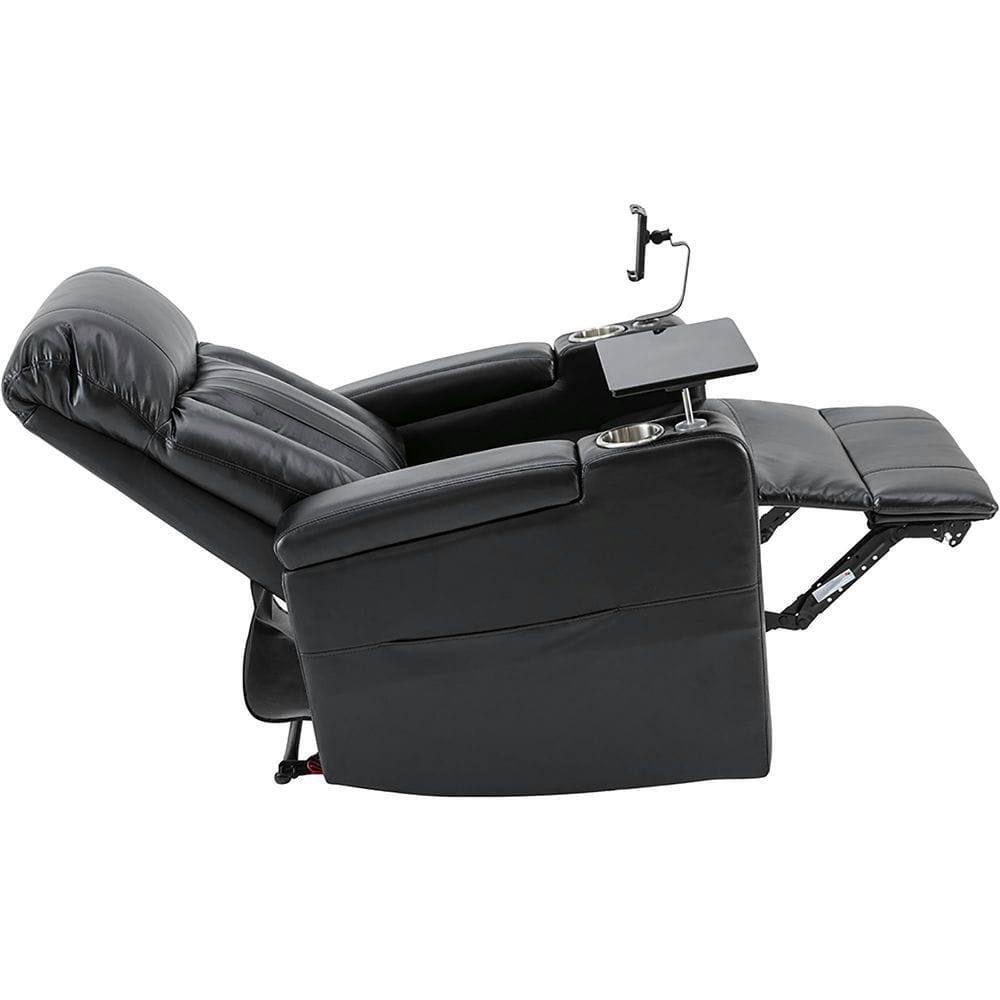 Alt View 7. Kadyn - Premium Power Recliner with Storage Arms, Cupholders, Swivel Tray Table & Phone Stand  - Black - Black.