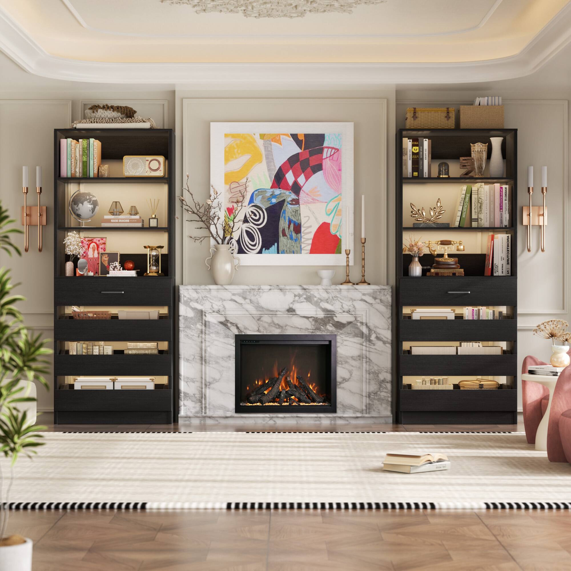 Alt View 1. Aheaplus - 2 Pack-Premium Wood Pantry Cabinet: 4 Drawers, 3 Shelves, Wall-Fit Design for Organized Kitchen Storage - Black.