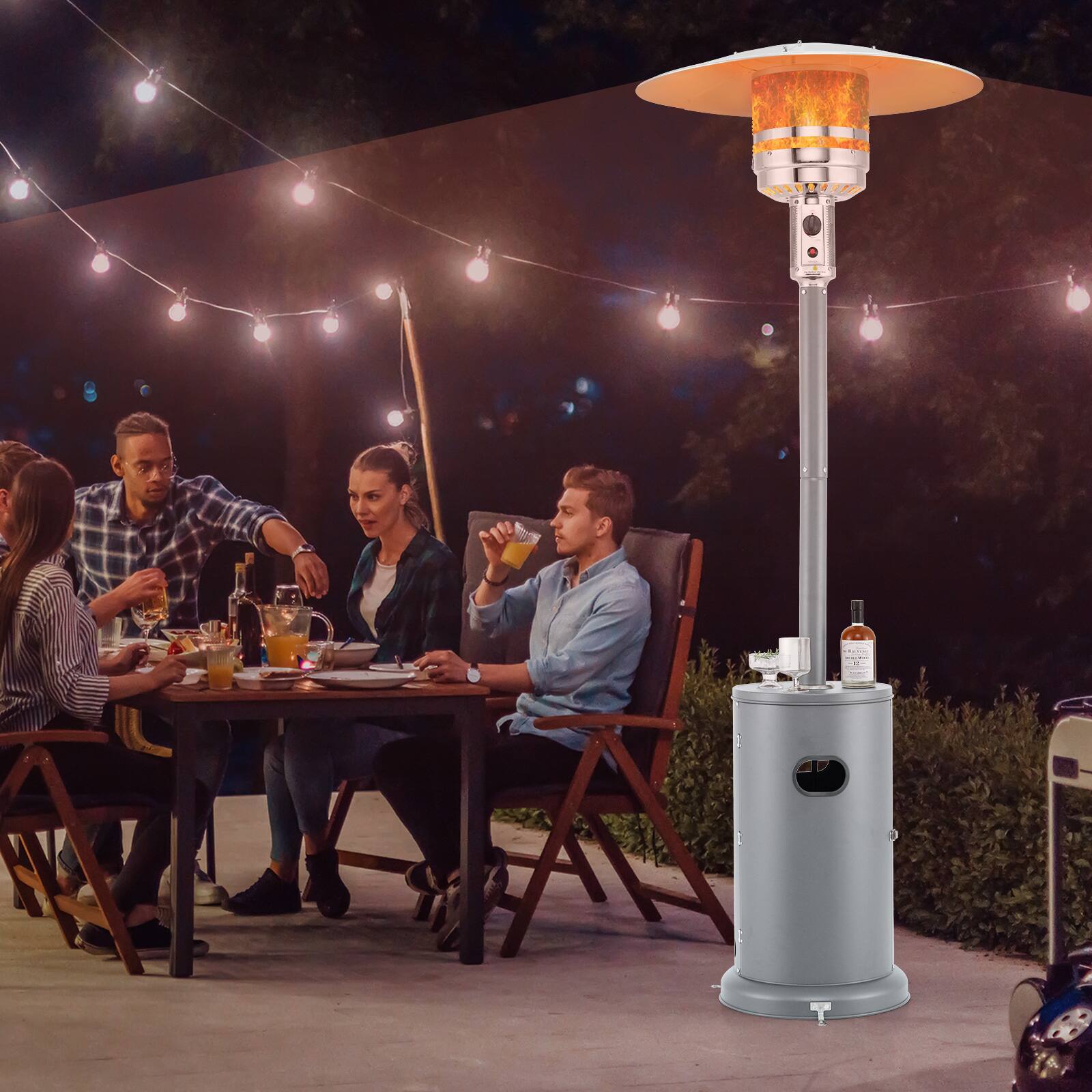 Angle. SKONYON - Outdoor Propane Patio Heater with High Heat Output Wide Coverage and Durable Aluminum Frame - Gray.