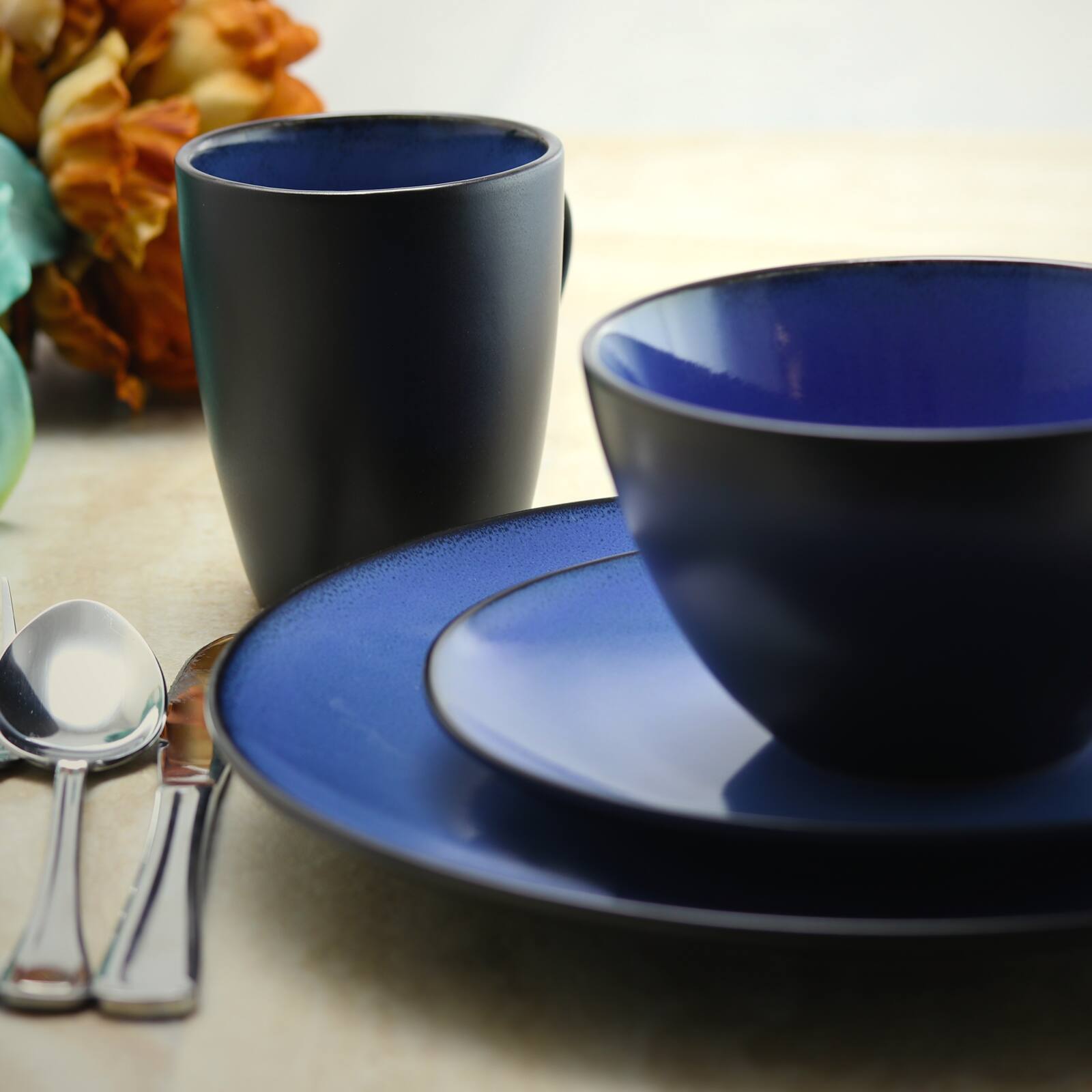 Alt View 3. Gibson - Gibson Elite Soho Lounge Round 16-Piece Dinnerware Set, Blue - Blue.