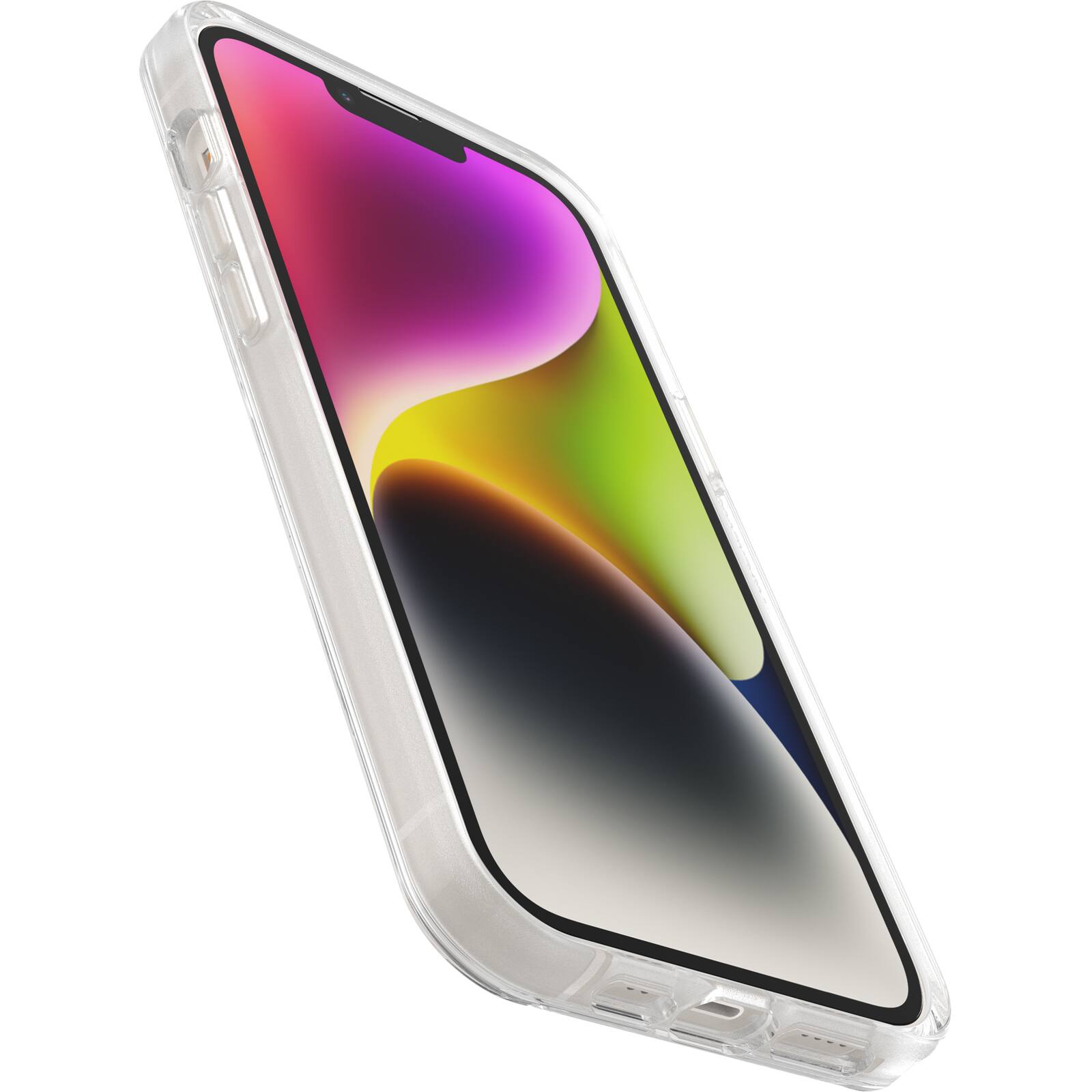 Angle. OtterBox - Symmetry Series+ for MagSafe Hard Shell for Apple iPhone 14 Plus - Clear.