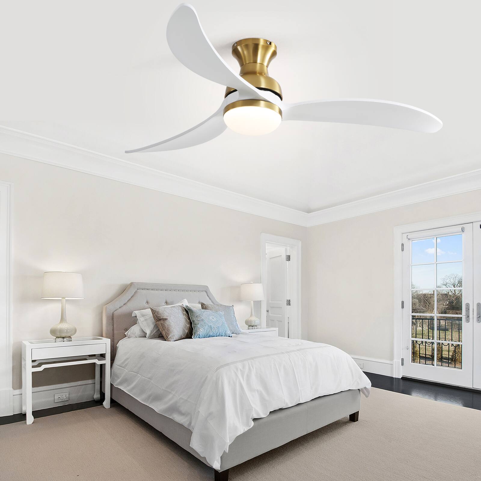 Alt View 7. Sofucor - 52in Smart Low Profile Ceiling Fans with Lights Remote Outdoor Indoor Flush Mount Ceiling Fan Work with Alexa App - Gold White.