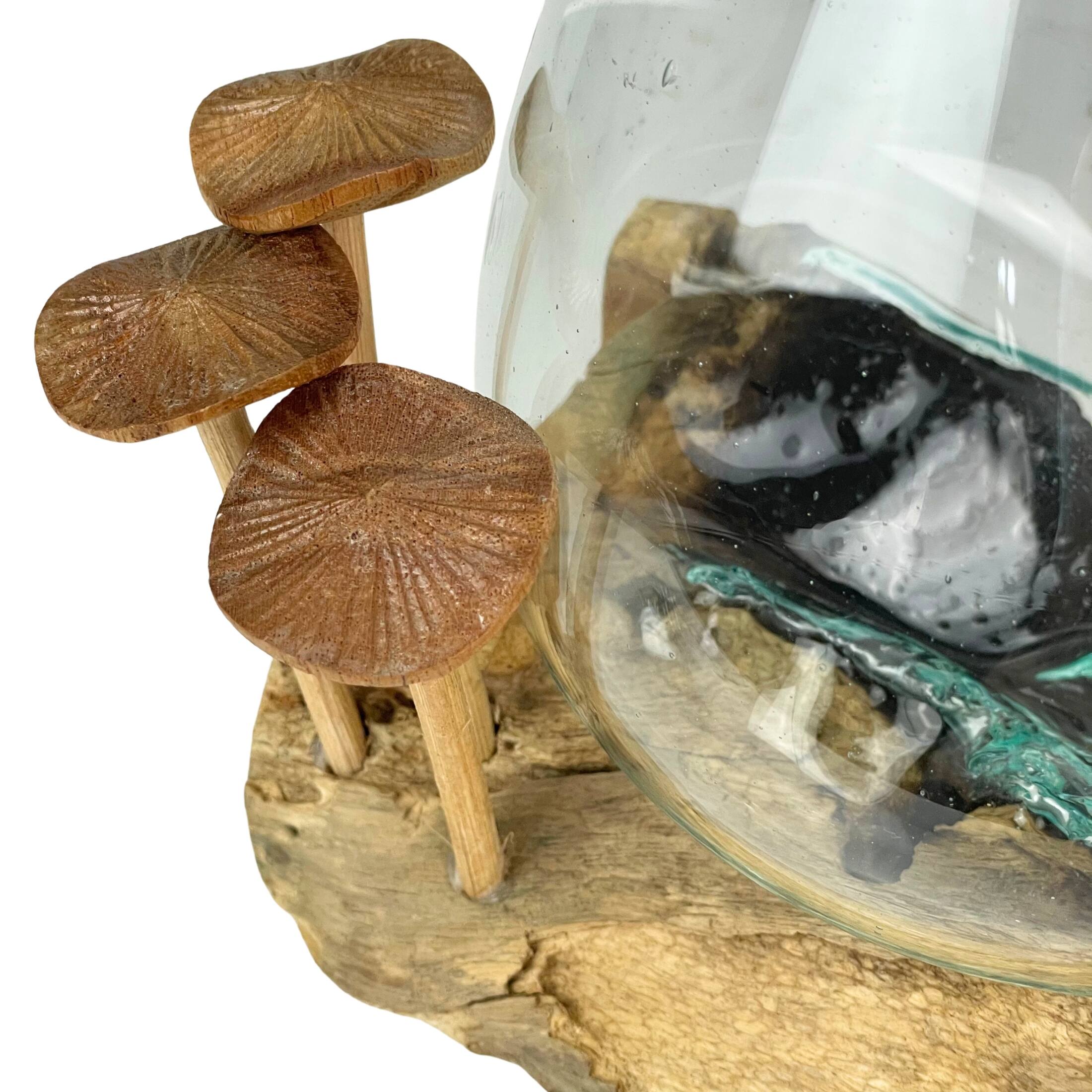 Alt View 5. Things2Die4 - Handcrafted Glass and Teak Vase with Wood Mushroom Embellishments, Rustic Accent - Brown.