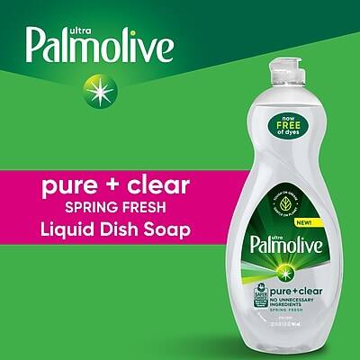 Ultra Palmolive now FREE of dyes pure + clear SPRING FRESH Liquid Dish Soap NEW! ultra Palmolive SAFER pure + clear NO UNNECESSARY INGREDIENTS SPRING FRESH
