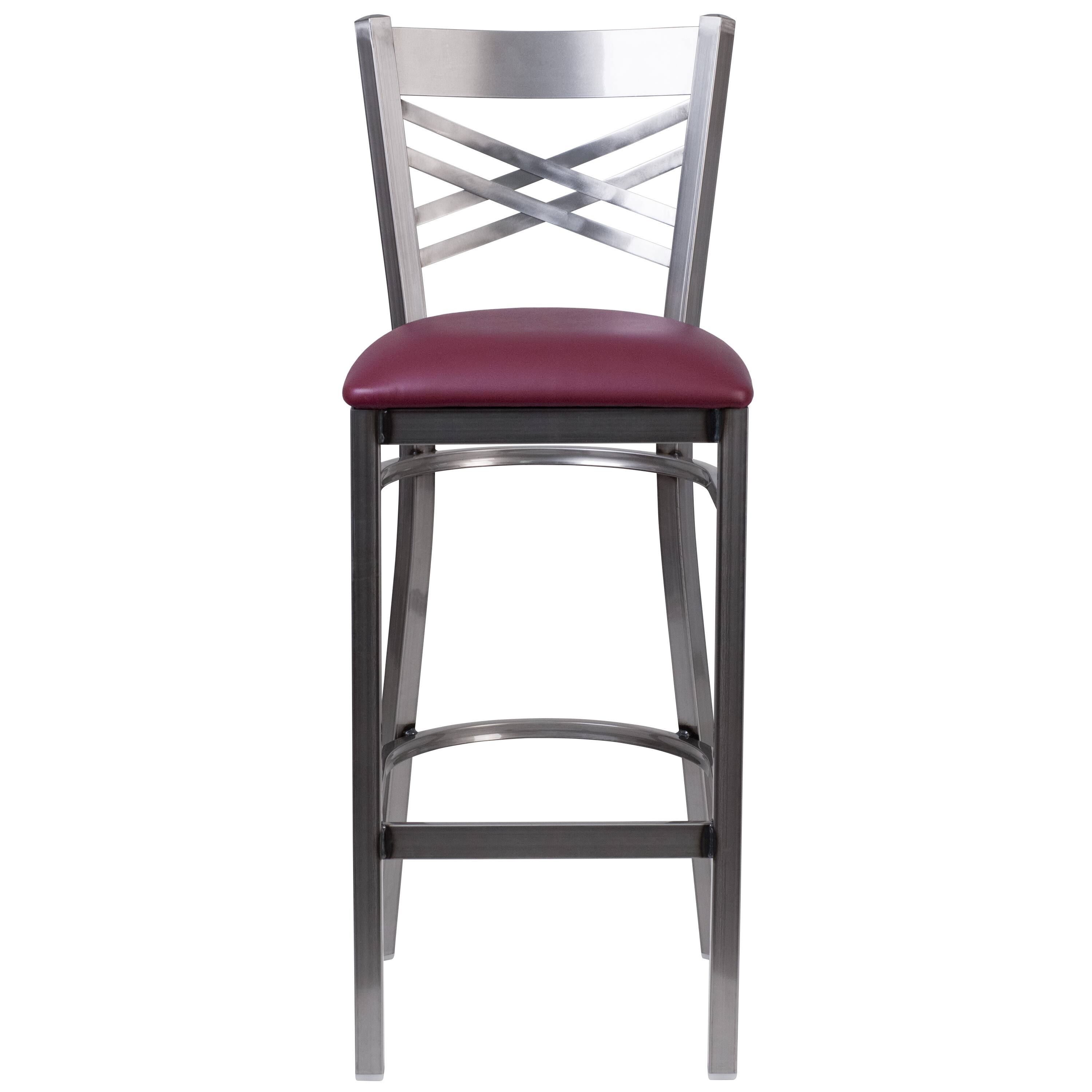 Alt View 6. Emma + Oliver - 2 Pack Clear Coated "X" Back Metal Restaurant Barstool - Burgundy Vinyl Seat/Clear Coated Metal Frame.