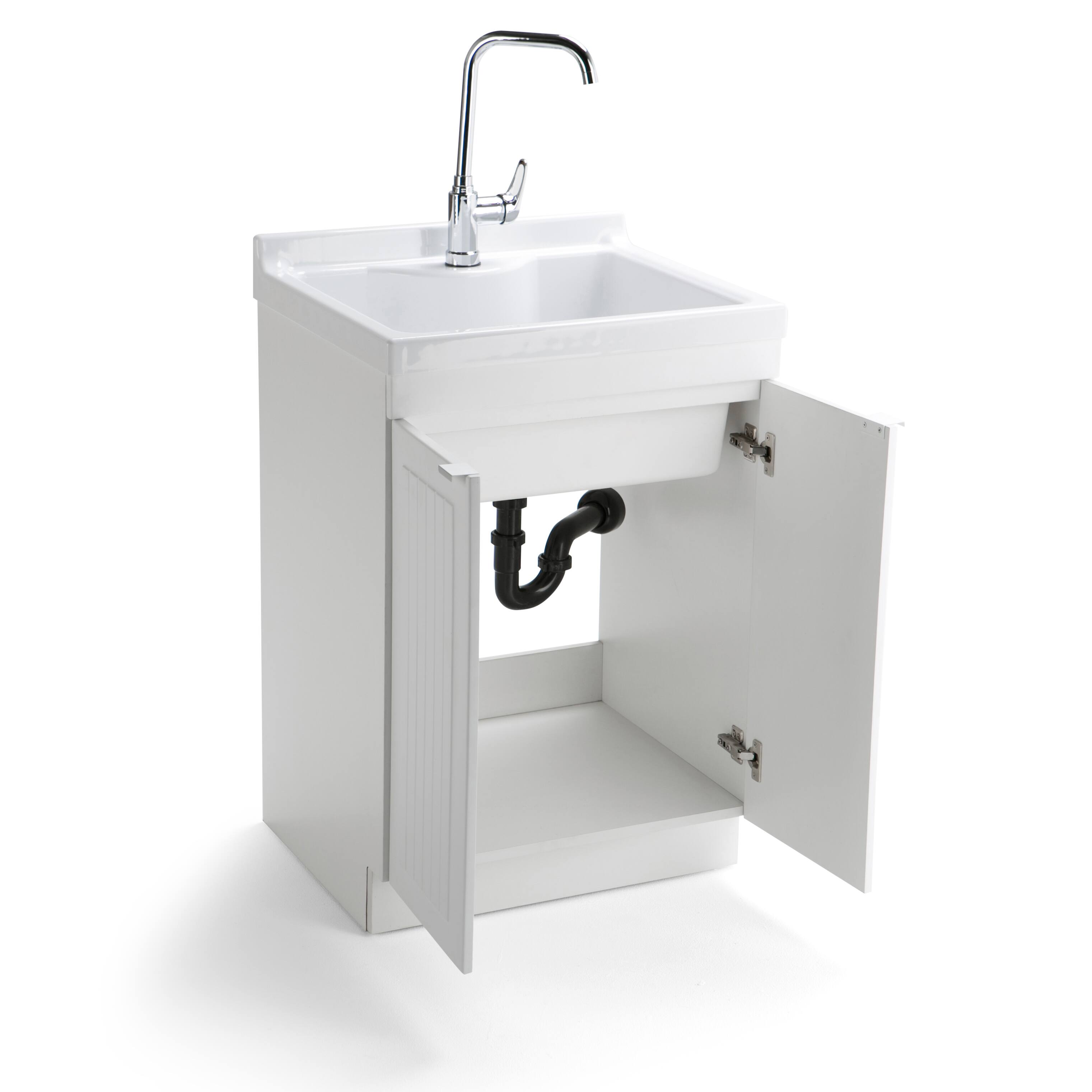 Back. Simpli Home - Murphy  All-in-One 24-inch ABS Utility Sink & Cabinet - Pure White.