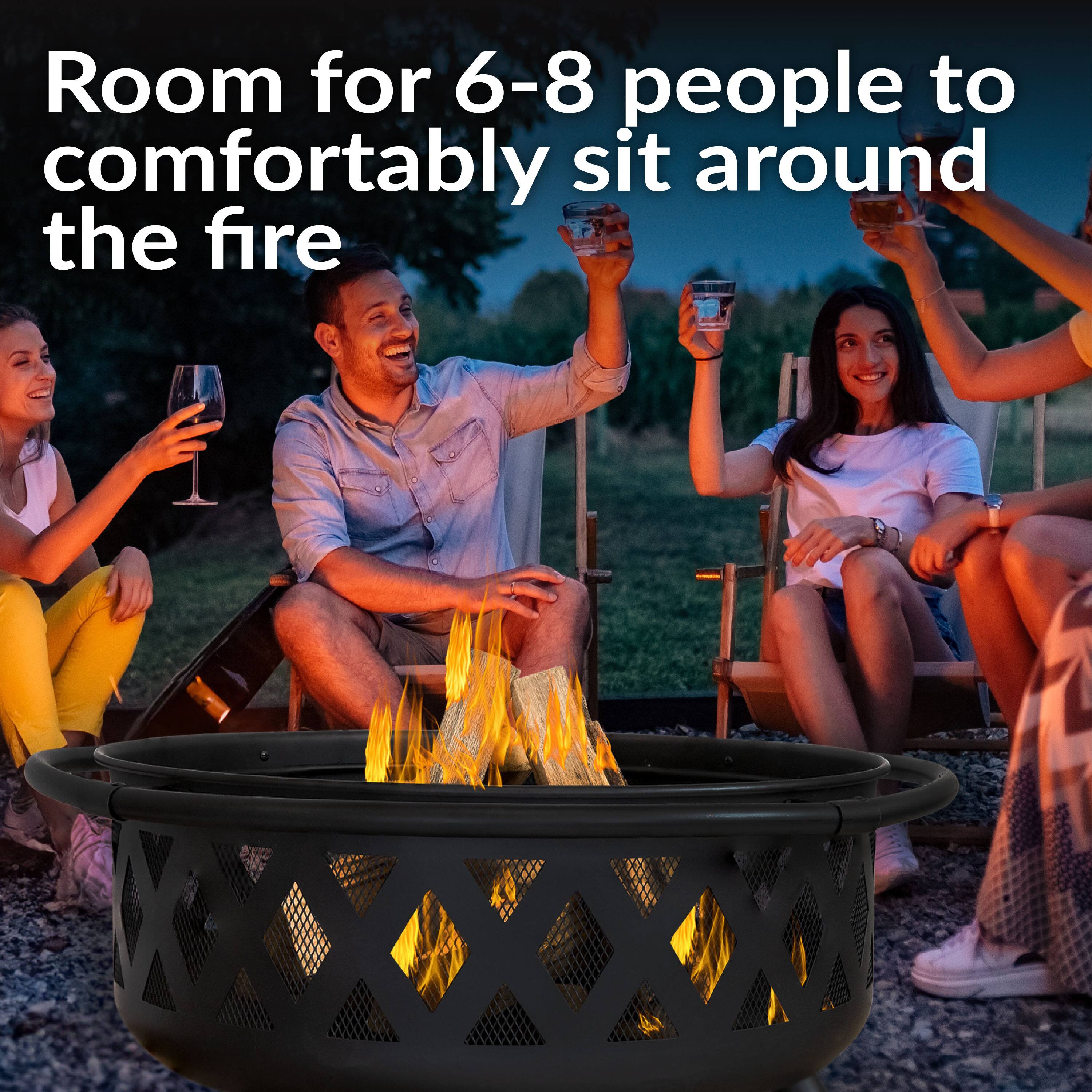 Room for 6-8 people to comfortably sit around the fire