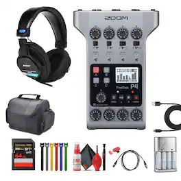 Zoom - PodTrak P4 Portable Podcast Recorder + Headphones, Travel Bag, Bundle