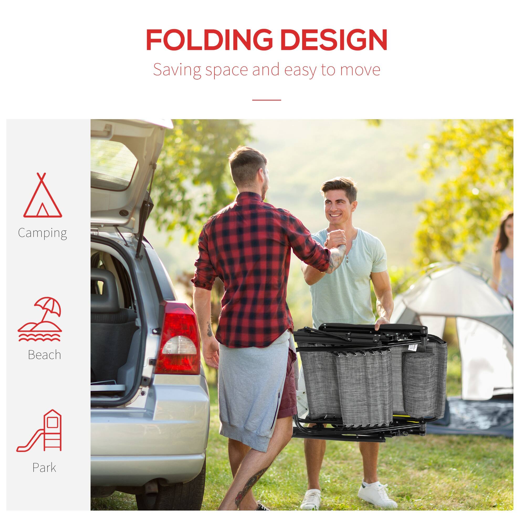 FOLDING DESIGN  
Saving space and easy to move  

Camping  
Beach  
Park