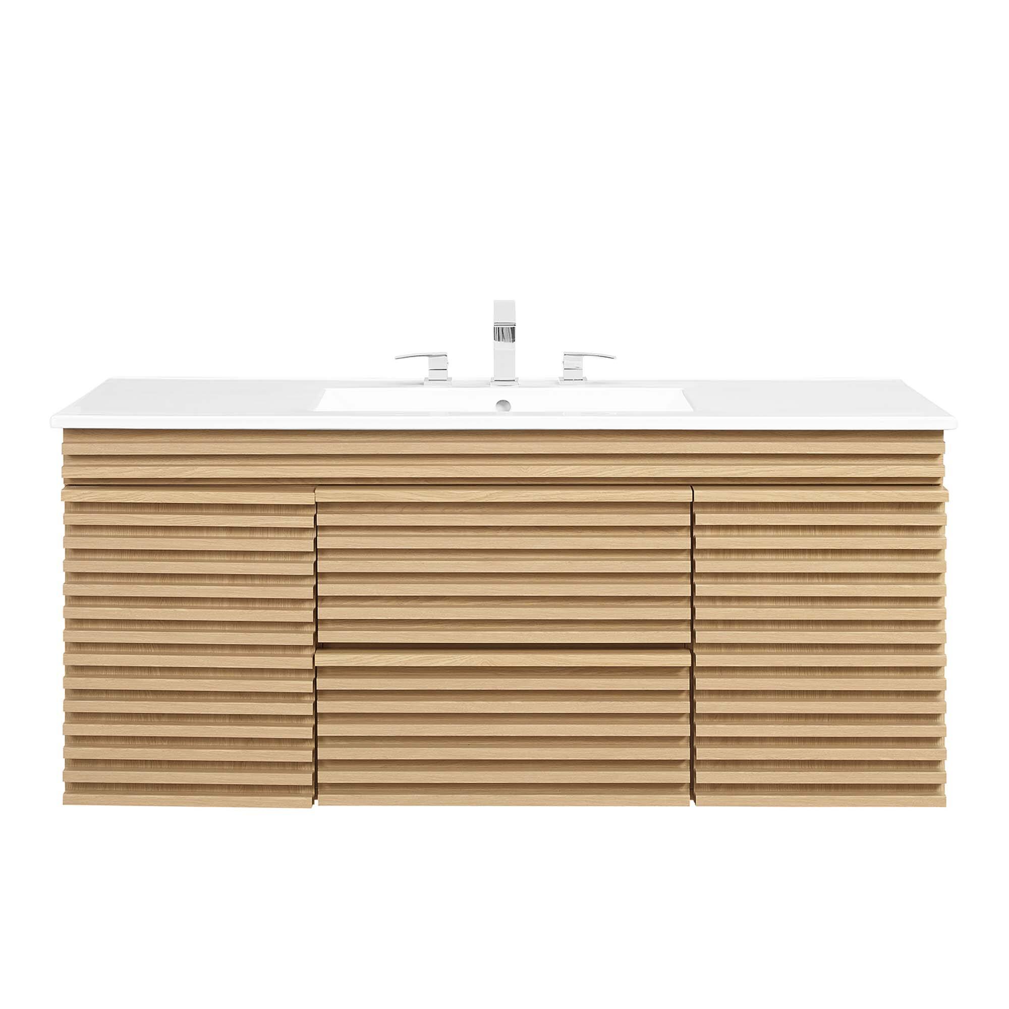 Alt View 2. Modway - Render 48" Wall-Mount Bathroom Vanity Basin Included by Modway - Oak White.