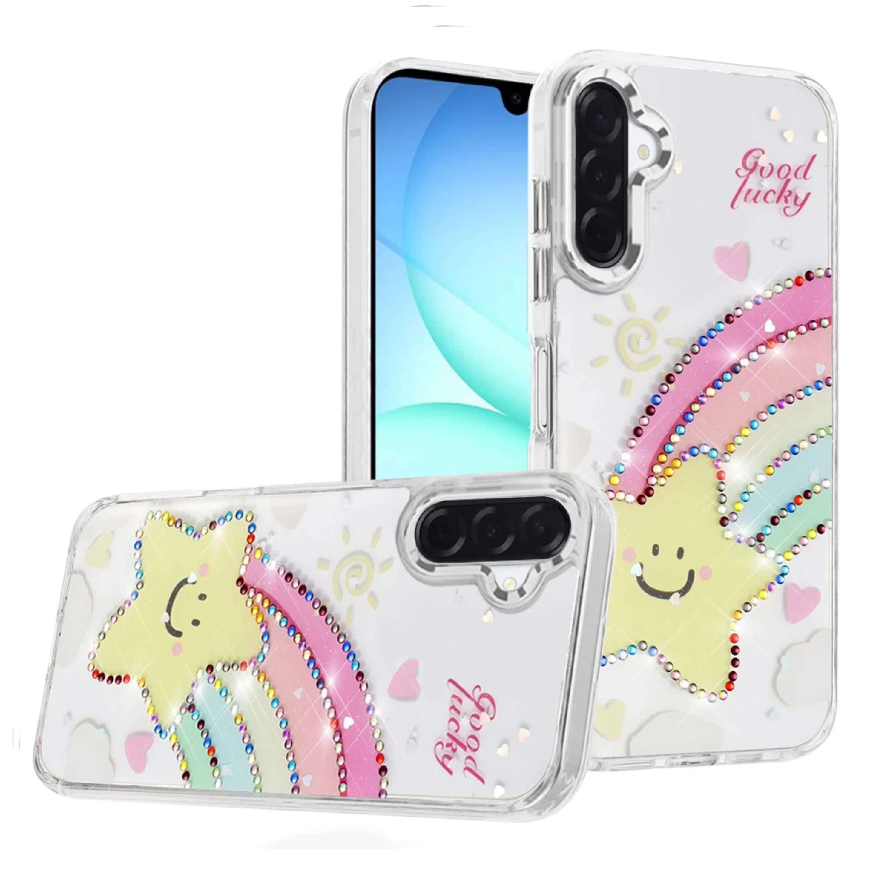 Kitcheniva - Colorful Epoxy Jewel Phone Case With Tempered Glass For Samsung A17 5G Star - Rainbow