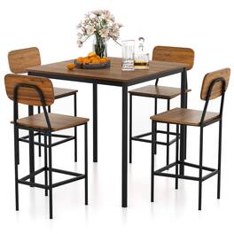 Costway - 5-Piece Industrial Dining Table Set with Counter Height Table & 4 Bar Stools - Walnut