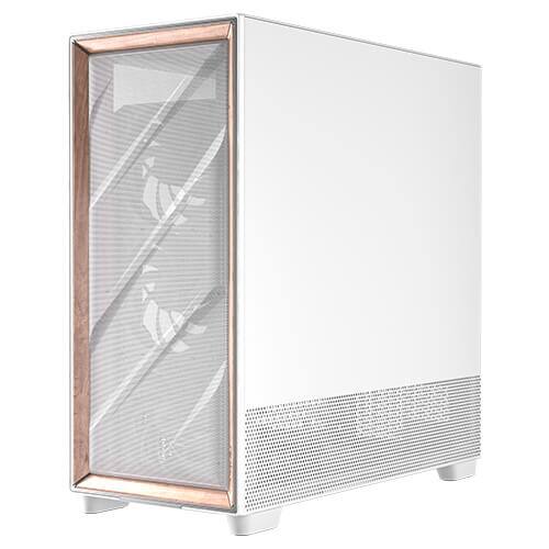 Left. Antec - FLUX Pro White, 6 x PWM Fans Included, High-Airflow Front Panel With Walnut Wood, Full-Tower E-ATX PC Case - White.