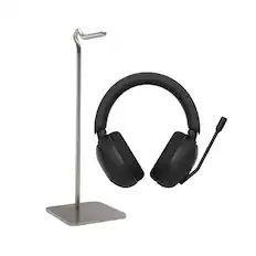 Front. Sony - Sony INZONE H5 Wired and Wireless Gaming Headset (Black) with Headphone Stand - Black.