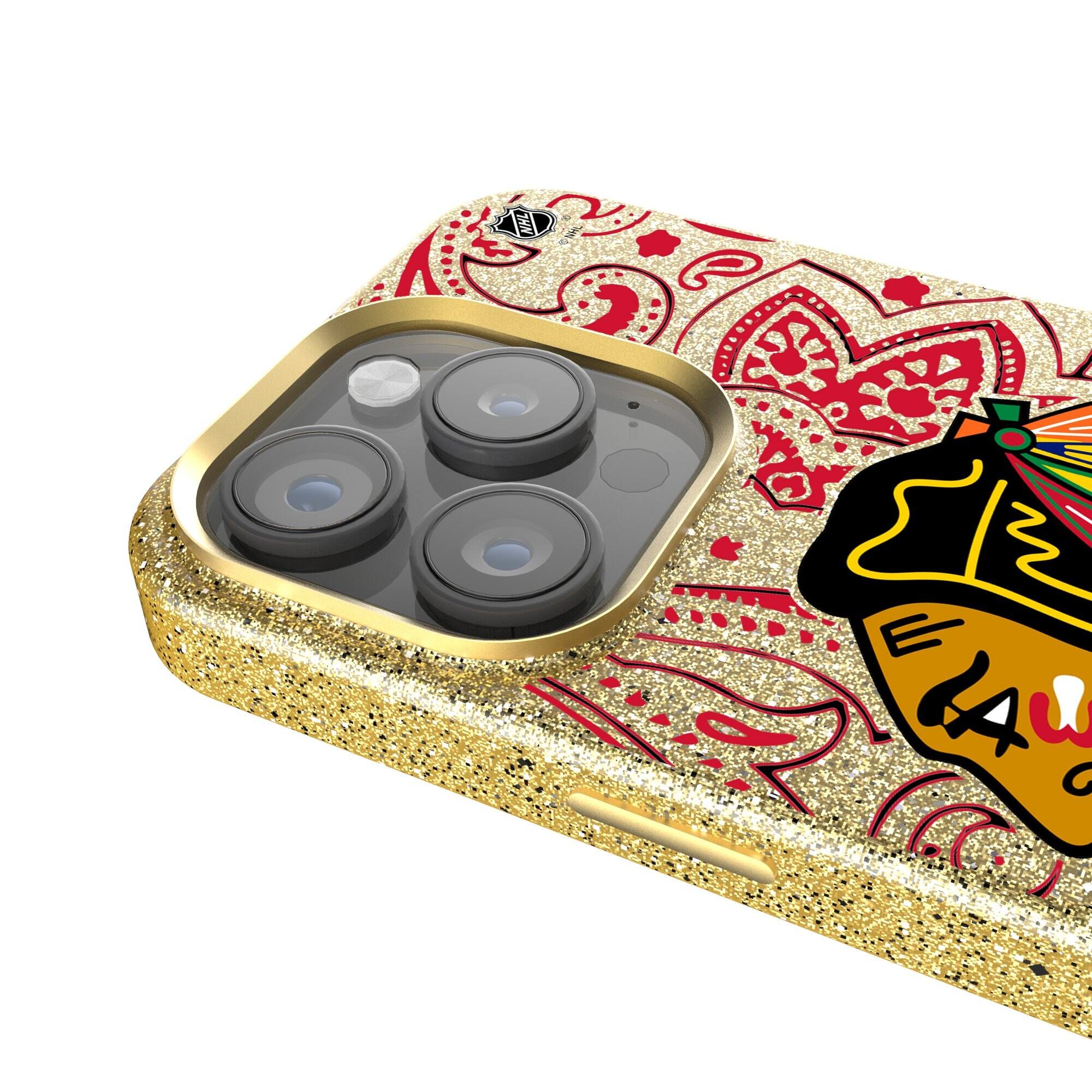 Alt View 3. Keyscaper - Gold Chicago Blackhawks Paisley Bling iPhone Case - 15 - Gold.