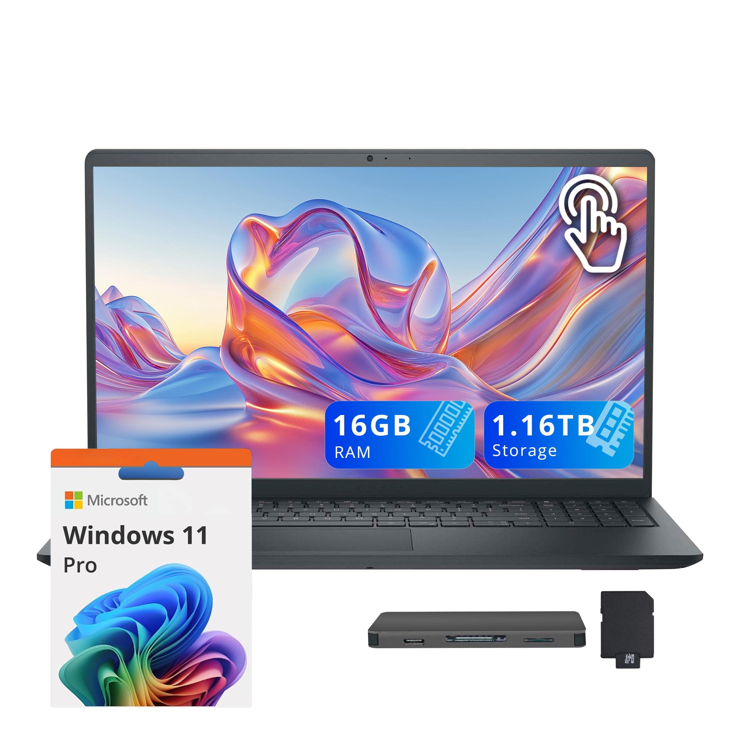 Dell - Inspiron 15 15.6" FHD Touch Laptop,AMD Ryzen 5 7530U,16GB RAM,1TB SSD+160GB Dock Set,Numeric Pad,Win 11 Pro - Black
