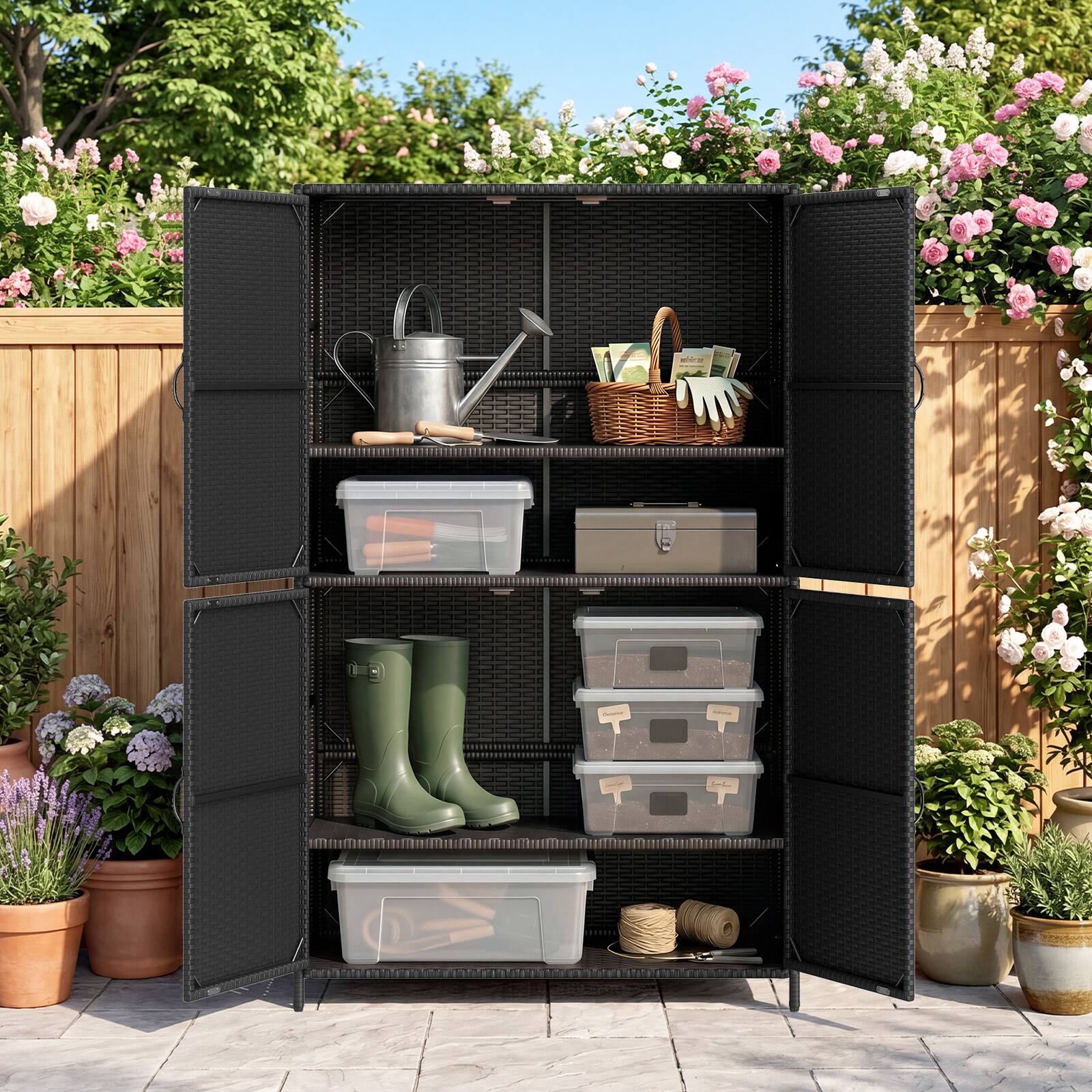 Alt View 3. Costway - Costway Outdoor Storage Cabinet with Adjustable Shelves & Anti-Toppling Device for Garden - Black.